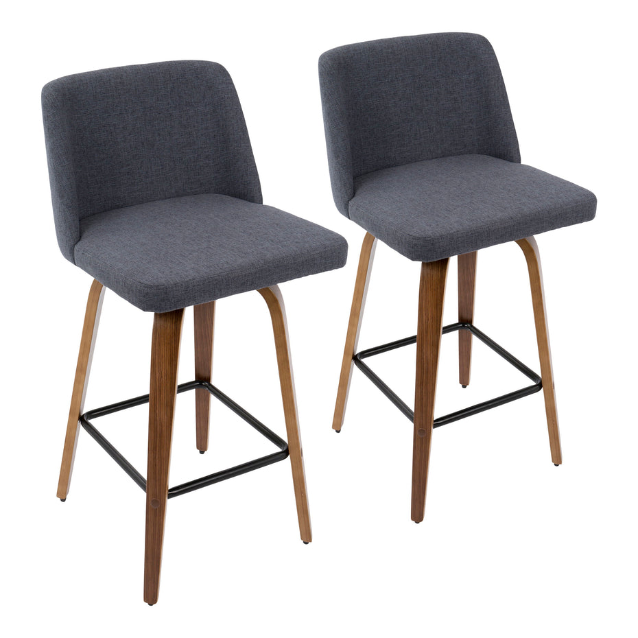 Toriano - Mid Century Modern Fixed Height Counter Stool & Square Footrest (Set of 2)