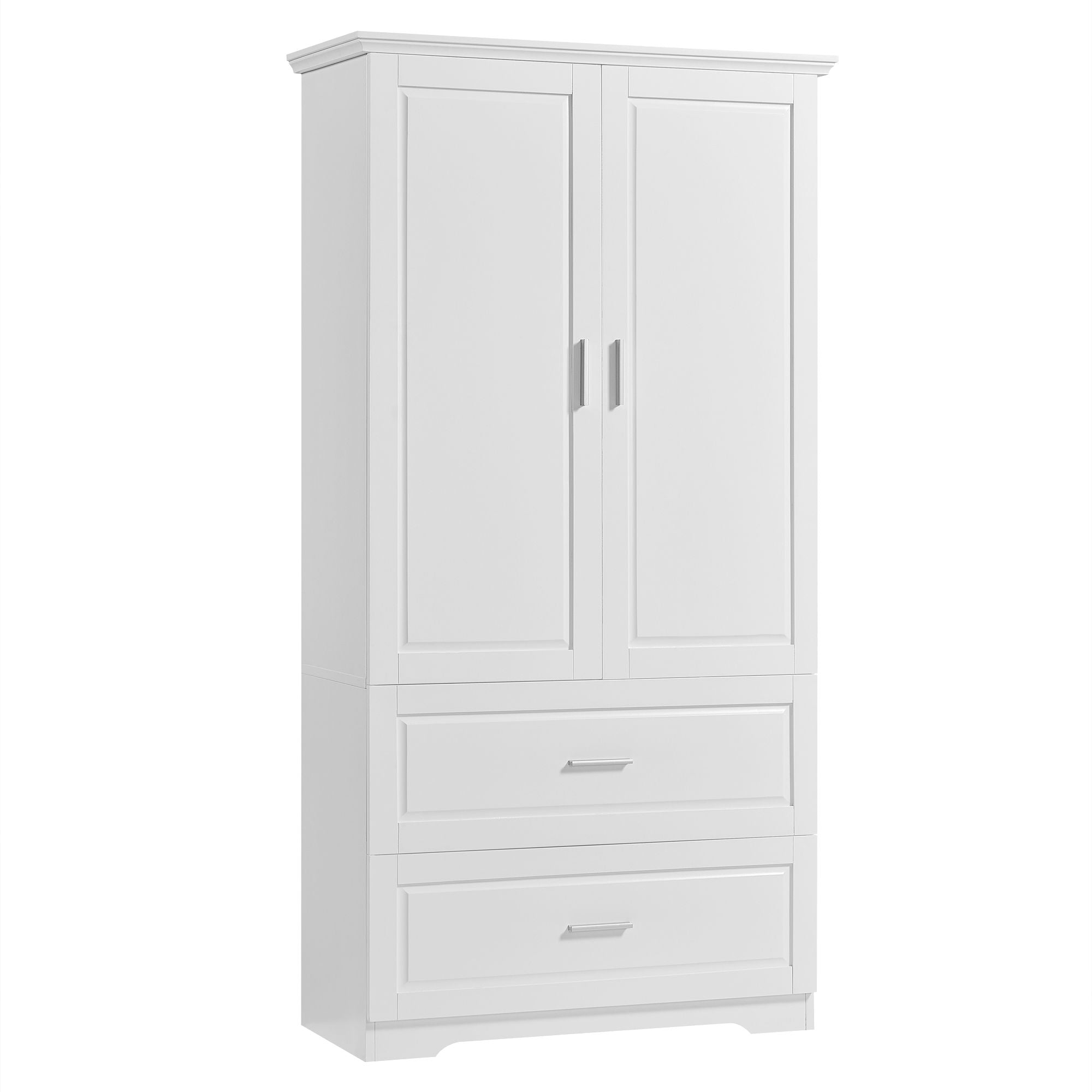 Tall Bathroom Storage Cabinet, With Two Doors And Drawers, Adjustable Shelf, MDF Board - White