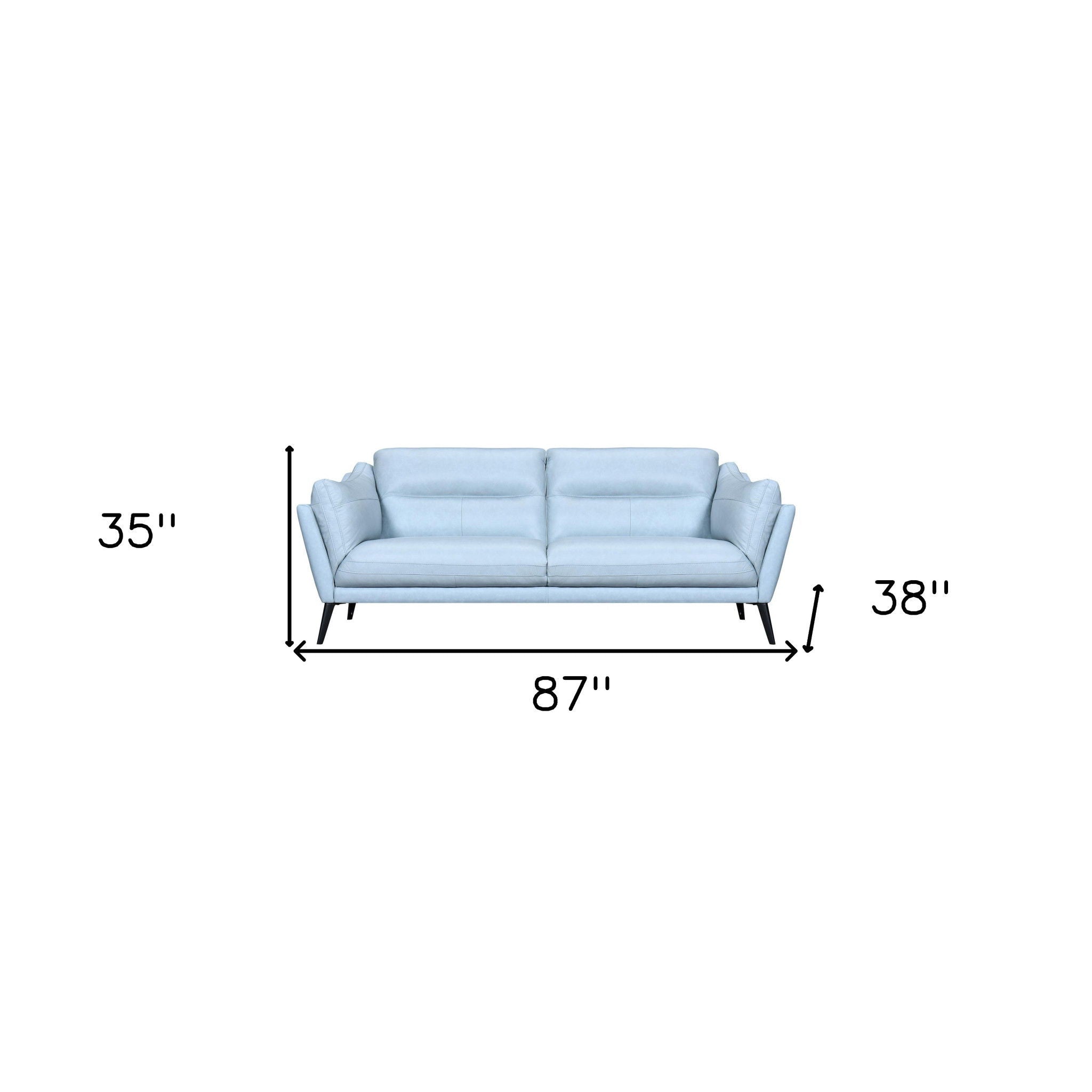 Leather Sofa With Black Legs - Sky Blue