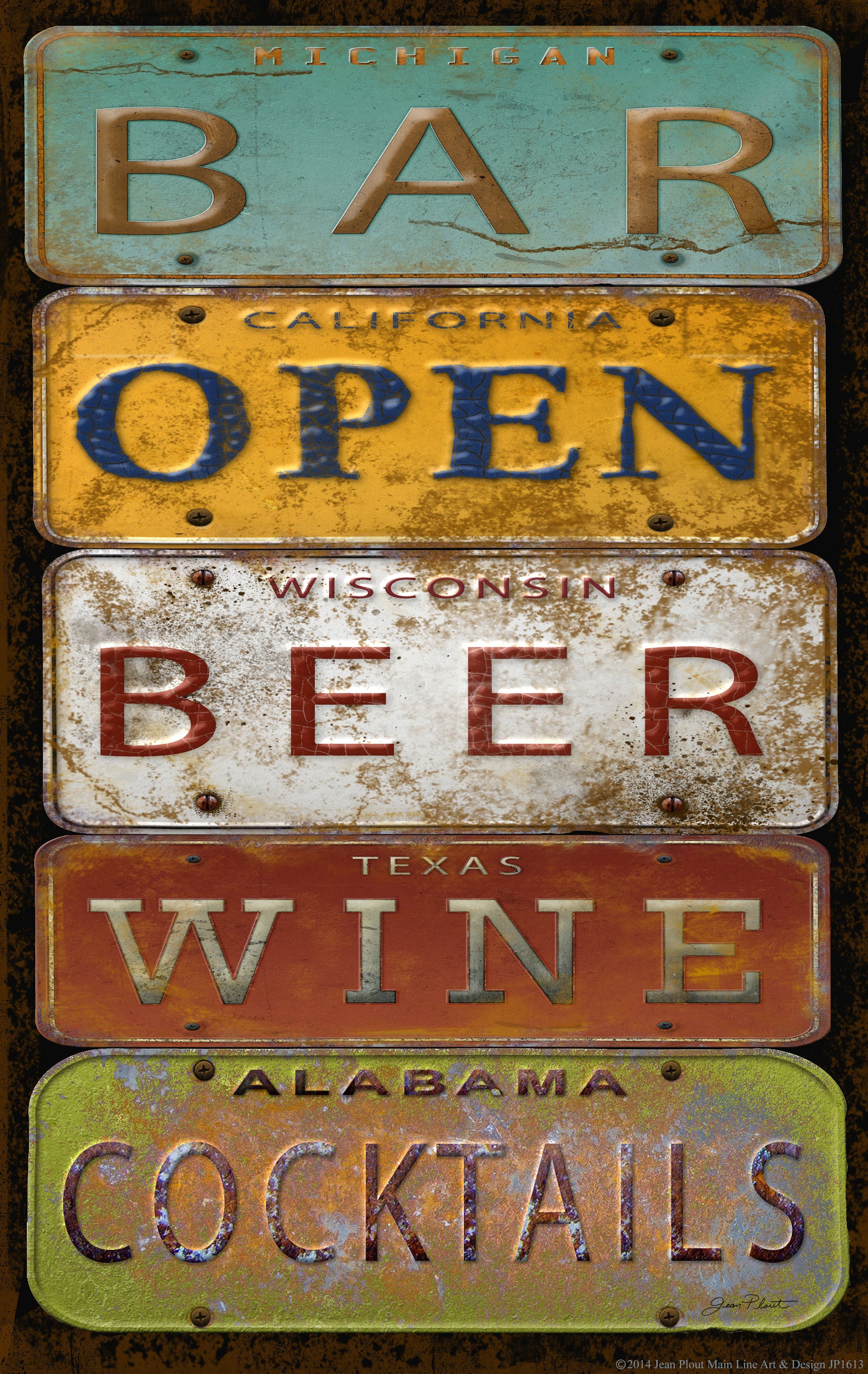 License Plate Bar Open By Jean Plout - Dark Brown - Light Brown