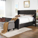 David - King Tufted Wingback Bed - Dark Charcoal Gray by Jennifer Taylor Home | Bel Furniture