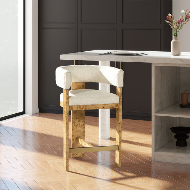 Vavona - Burl Upholstered Barrel Back Counter Height Bar Stool - Polar Off White by Jennifer Taylor Home | Bel Furniture