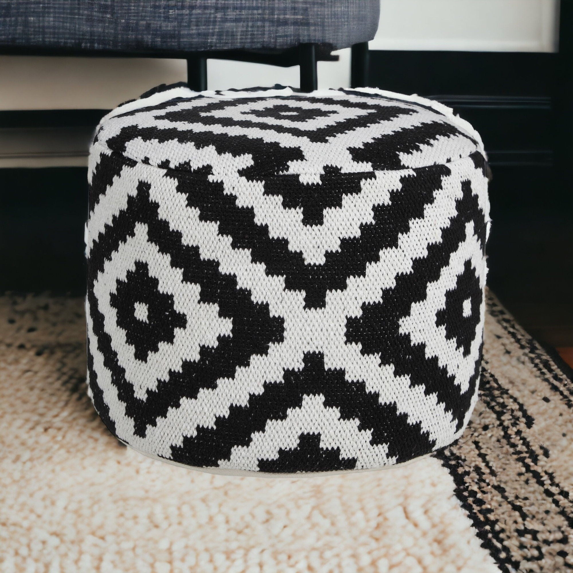 Cotton Blend Ottoman - Black