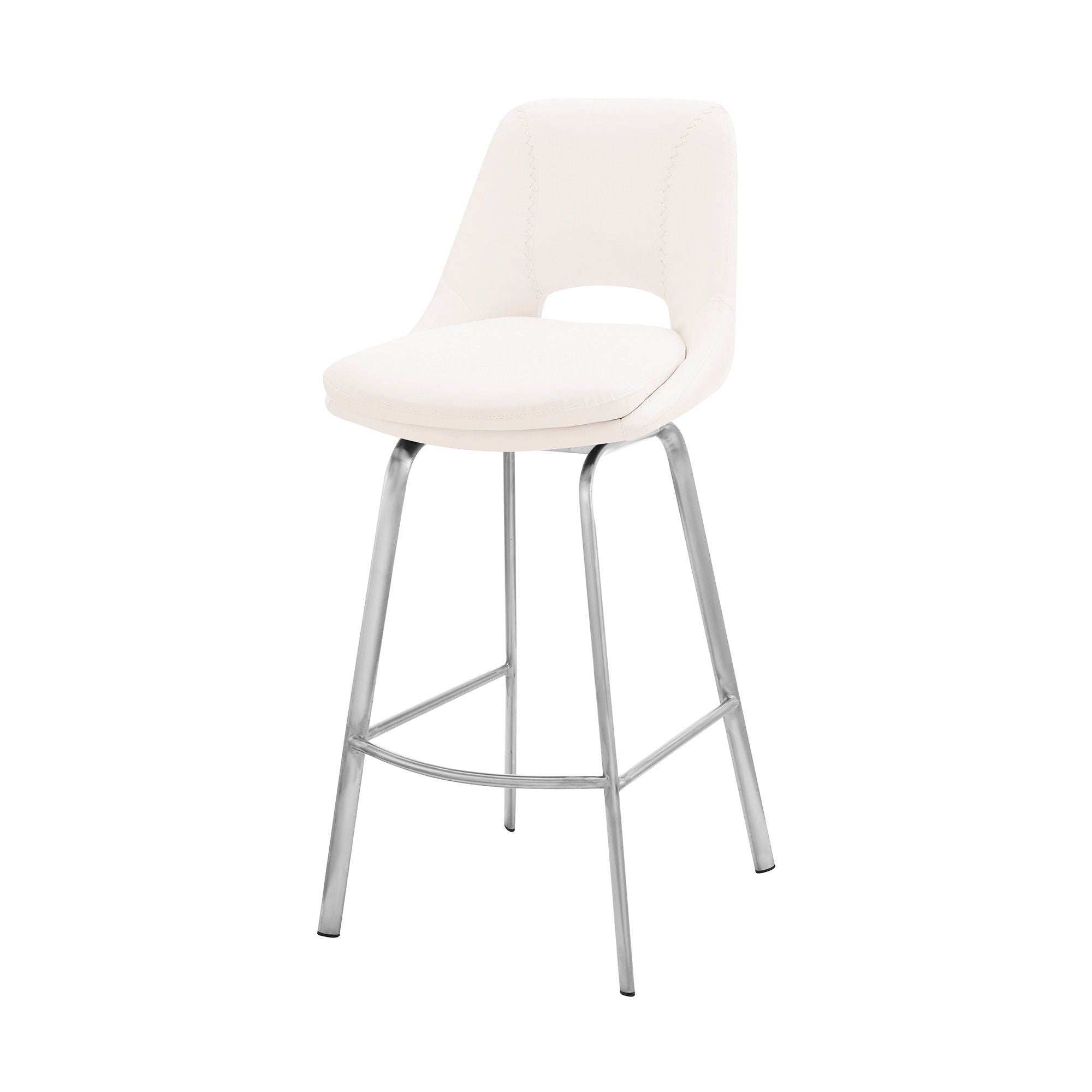 41" Swivel, Low Back Bar Height Bar Chair - White / Silver