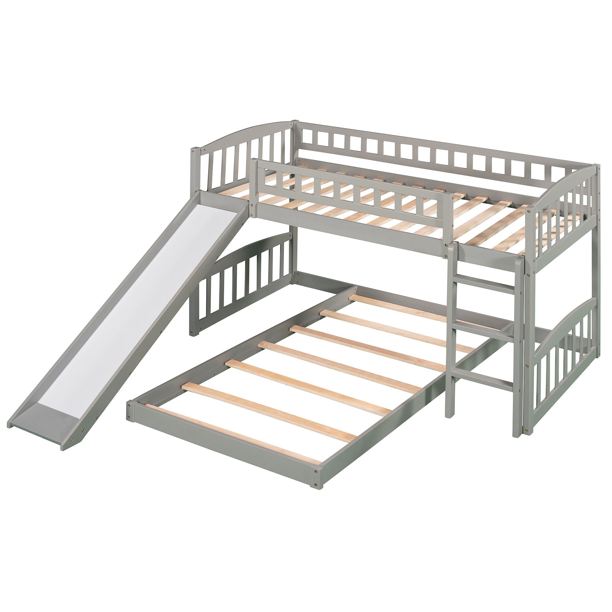 77.4" Twin Over Twin Bunk Bed With Slide And Ladder - Gray