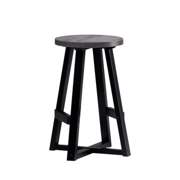 Rustic Distressed Round Dining Stool Dark Gray by Walker Edison | Bel Furniture
