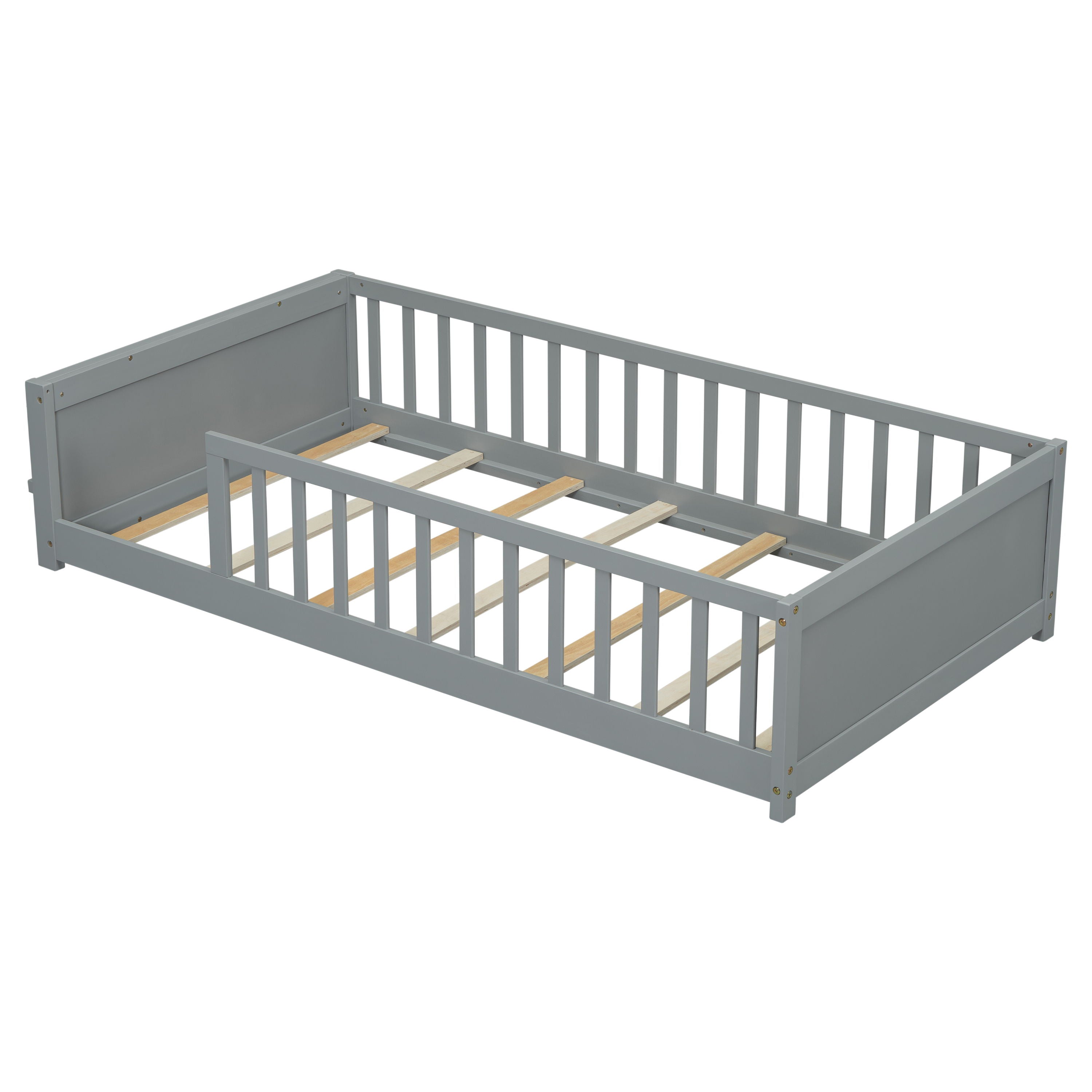 Floor Platform Bed With Built-In Book Storage Rack