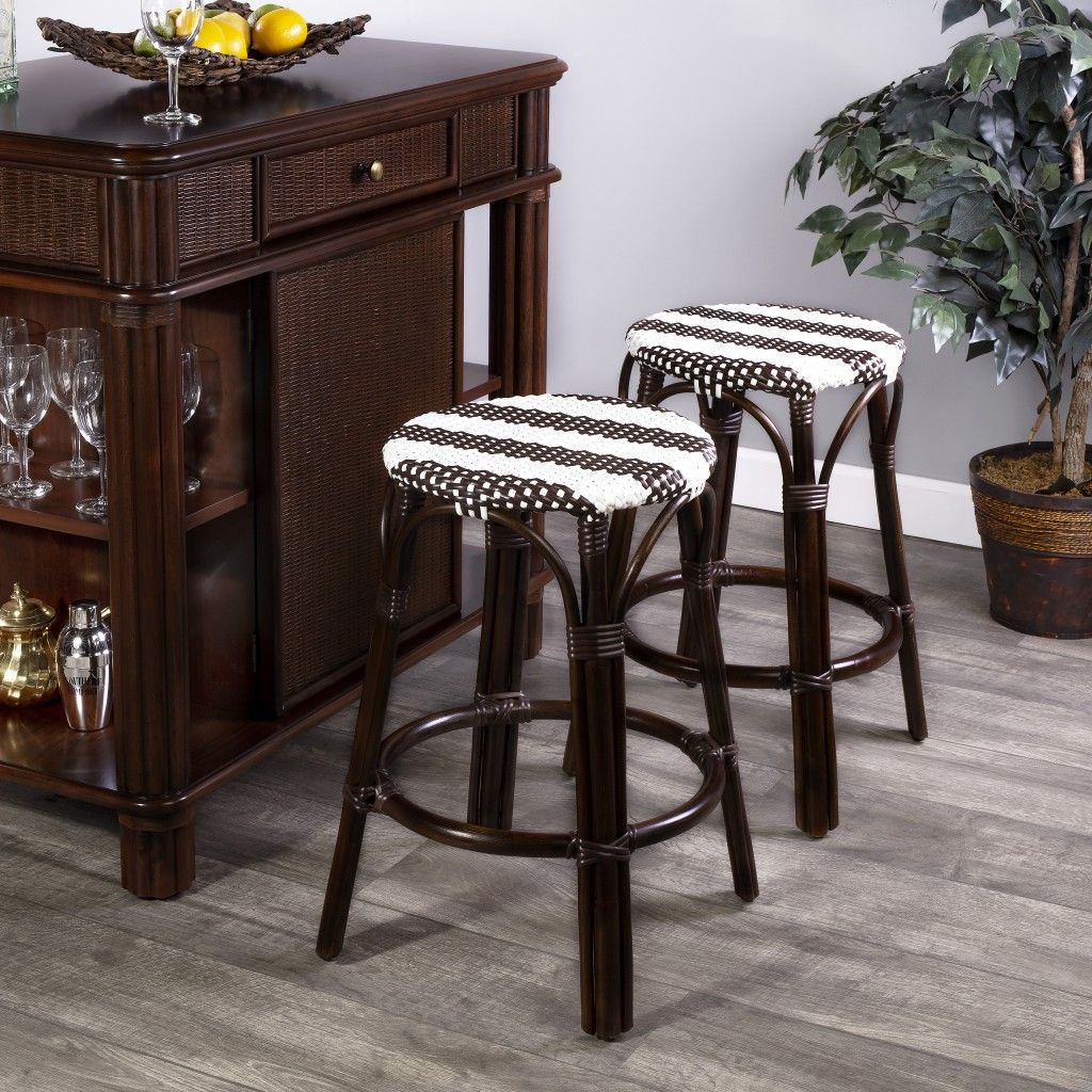 Rattan Backless Counter Height Bar Chair - Dark Brown / White