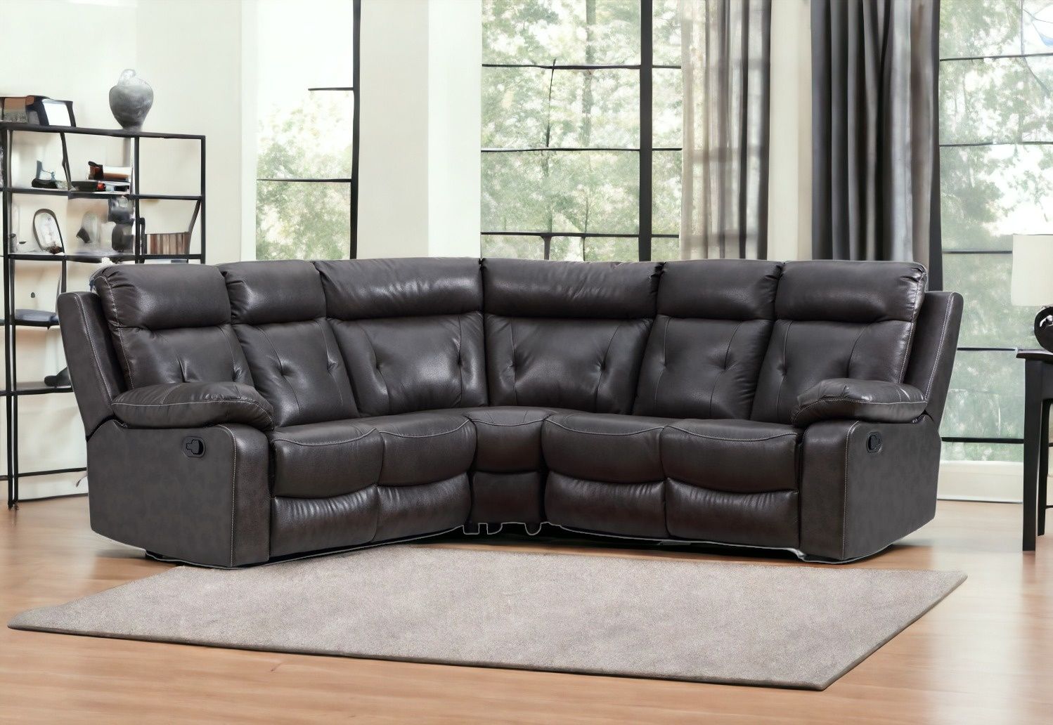 Polyester Blend Reclining U Shaped Three Piece Corner Sectional - Dark Gray