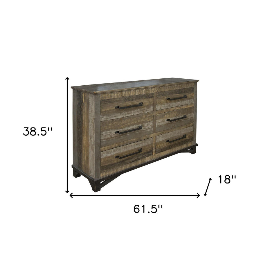 Solid Wood 6 Drawer, Double Dresser - Brown