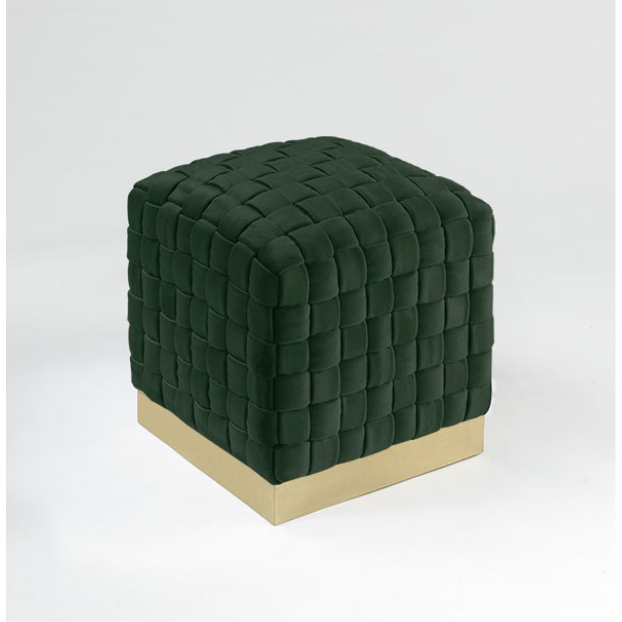 Velvet Ottoman - Hunter Green / Gold