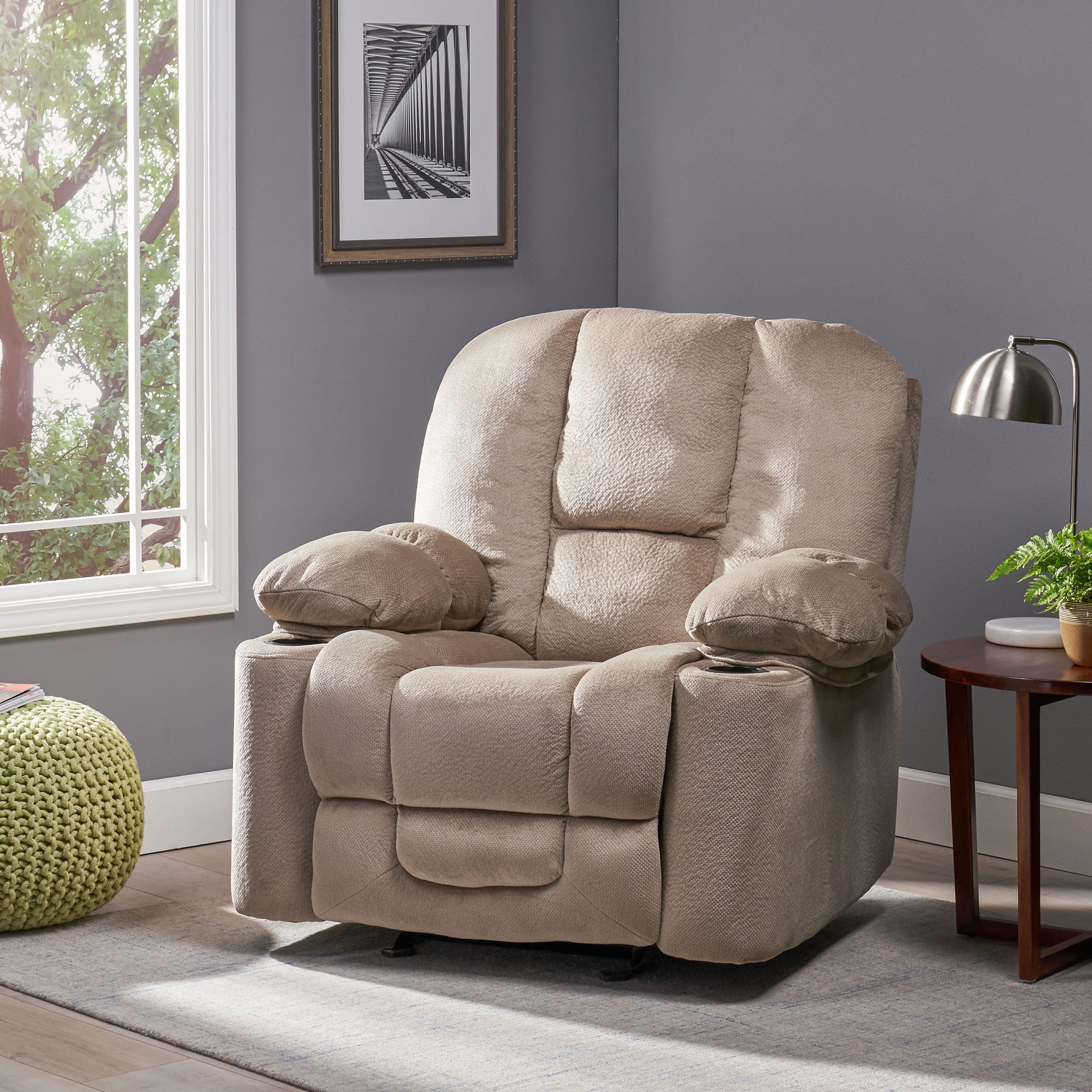 Luxurious Manual Recliner Chair With Skin-Friendly Fabric And Dual Cup Holders