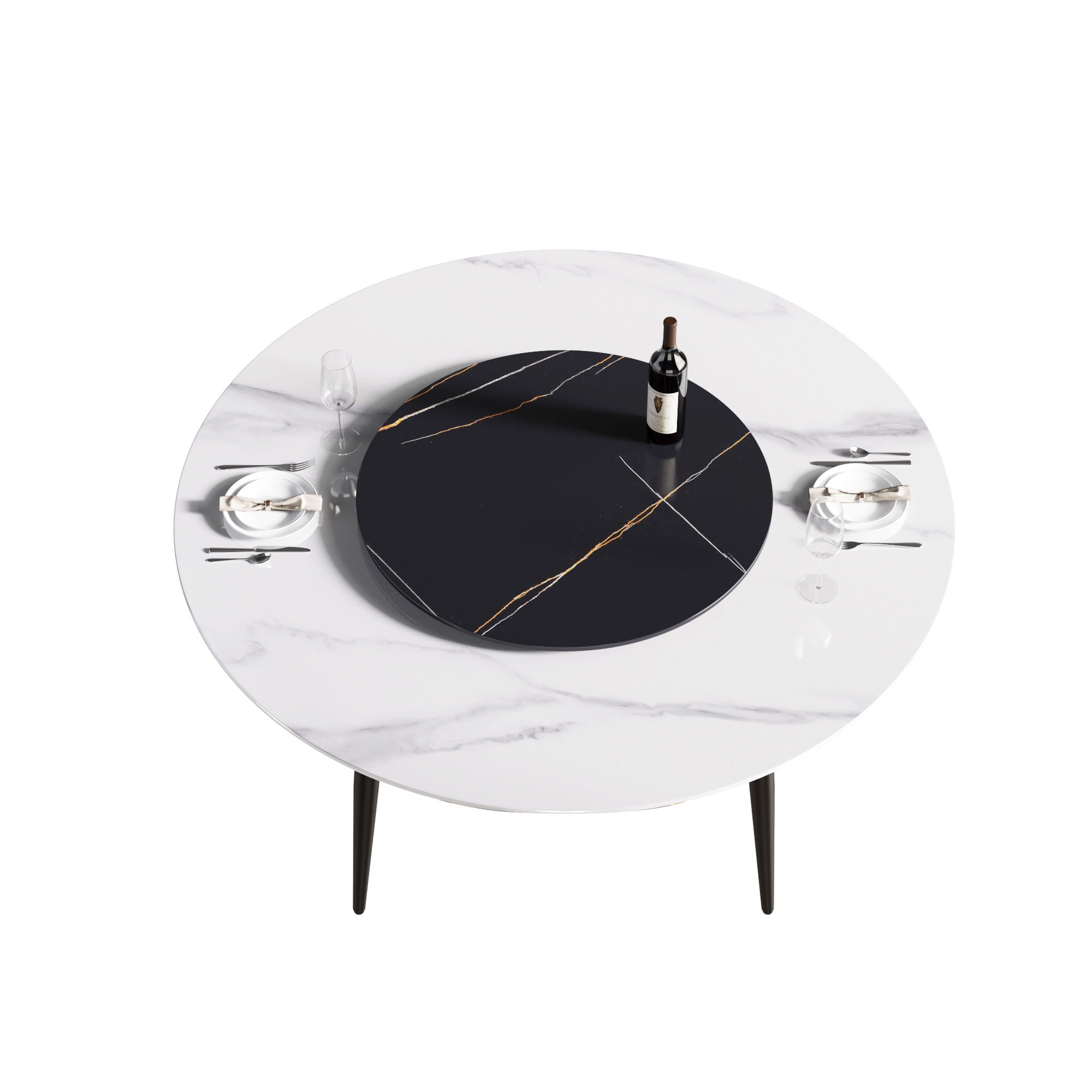 Modern Artificial Stone Round Dining Table, Can Accommodate 6 People Artificial Stone Turntable