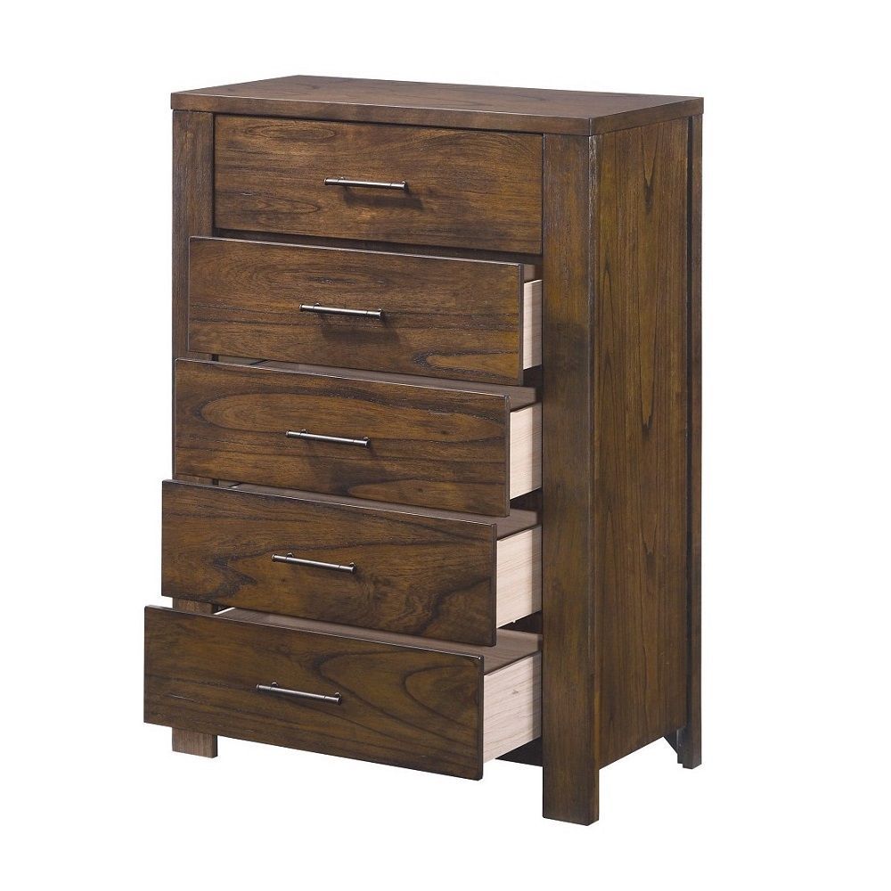 5 Drawer Chest Dresser With Brass Metal Hardware - Oak