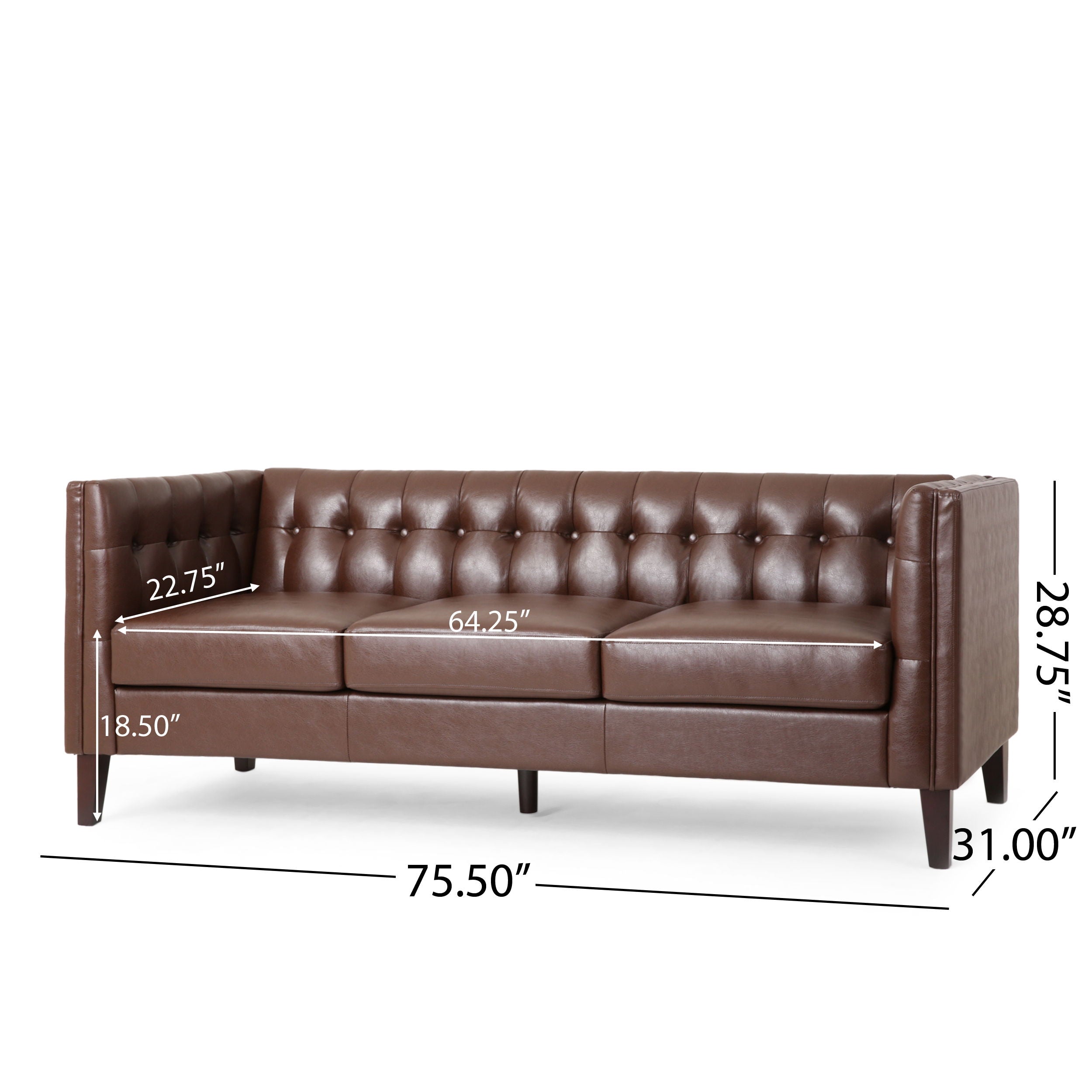 Comfy 3 Seat Sofa With Tufted Back, Modern For Living Room