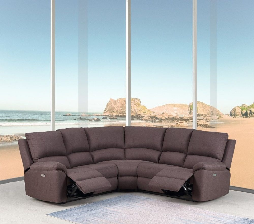 Polyester Blend Power Reclining U Shaped Three Piece Corner Sectional - Brown