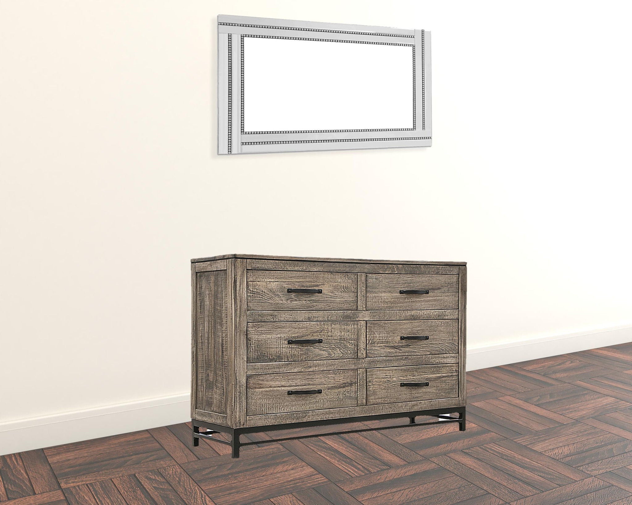 Solid Wood 6 Drawer Double Dresser - Brown