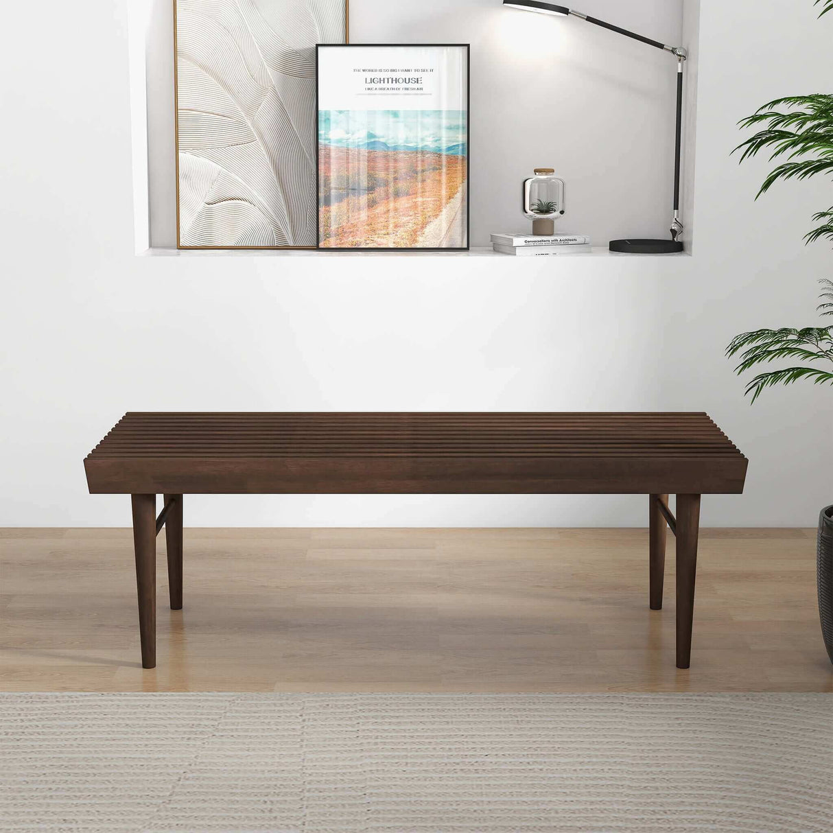Mia - Mid-Century Modern Bench - Dark Brown by Ashcroft Furniture | Bel Furniture