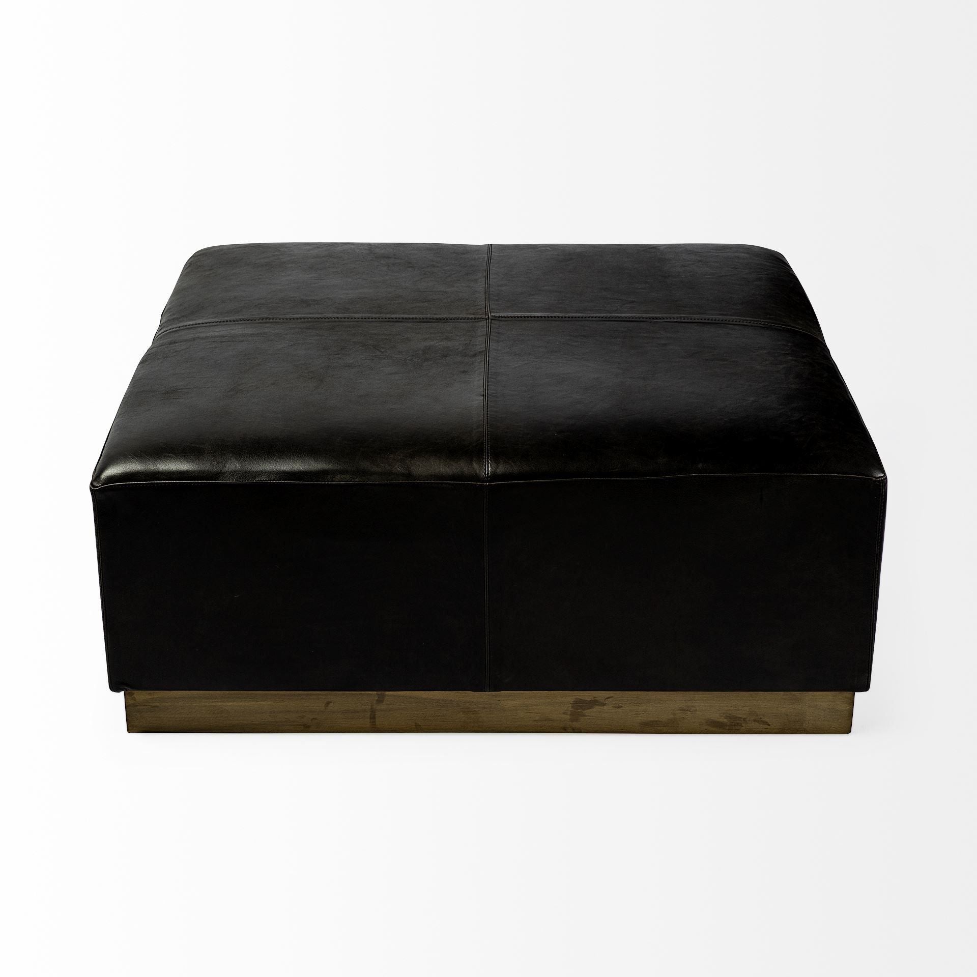 Faux Leather Footstool Ottoman - Black / Brown