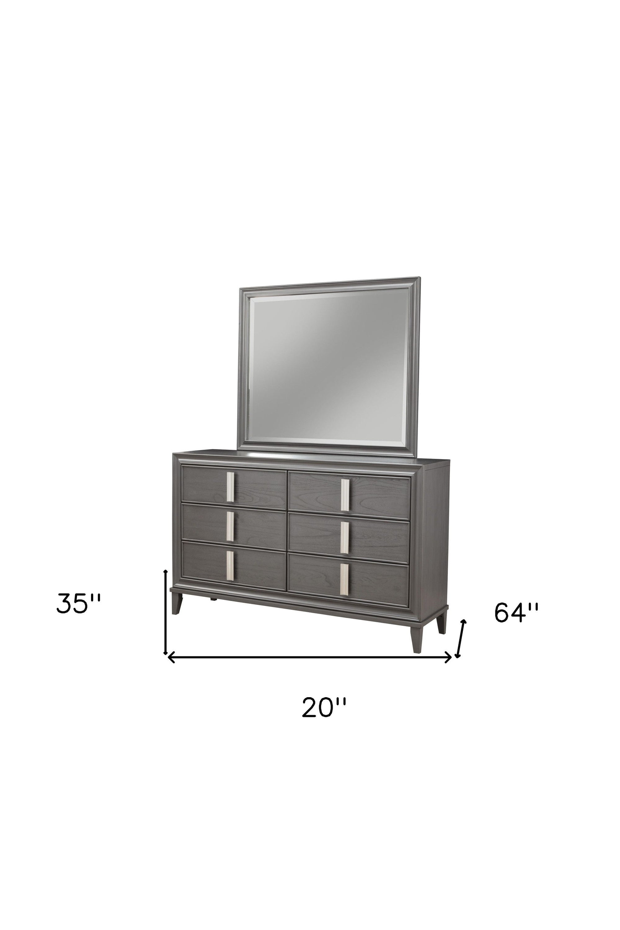 Solid Wood Six Drawer Double Dresser - Dark Gray