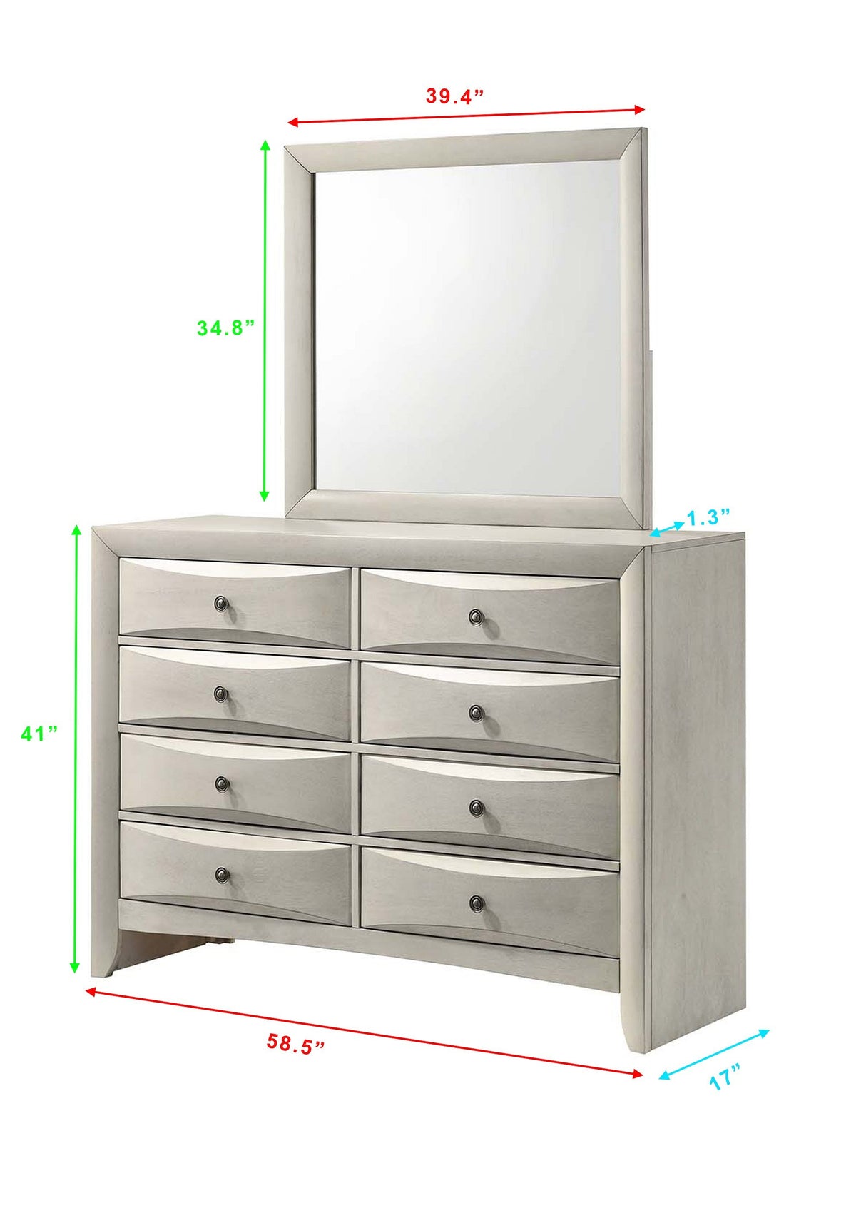 Emily - Dresser 8 Drawers - White by Crown Mark | Bel Furniture