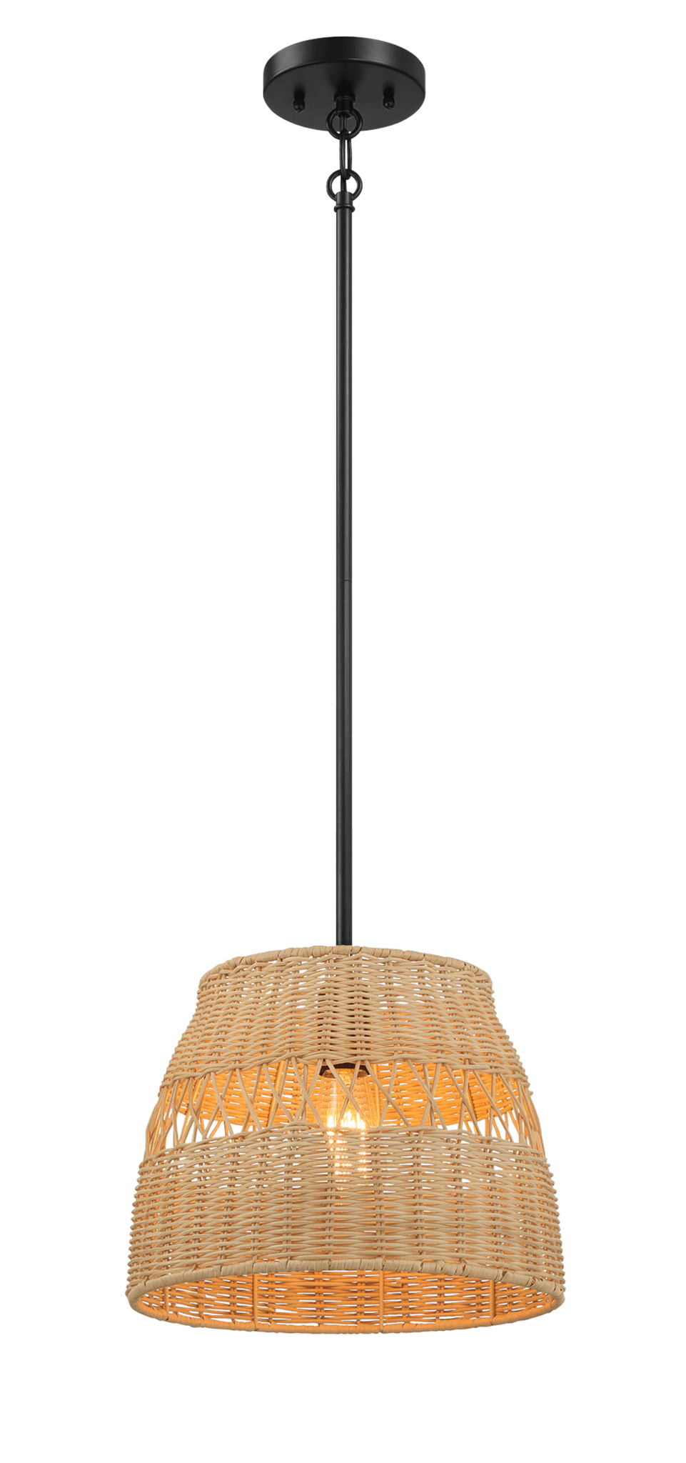 Essence - Single Lights Pendant With Shade - Black / Rattan by Ashcroft Furniture | Bel Furniture