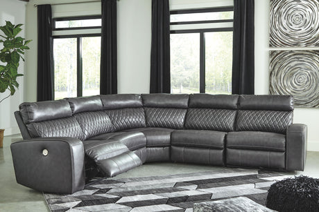 Samperstone - Power Reclining Sectional Gray 5-Piece Power Reclining Sectional by Signature Design by Ashley® | Bel Furniture