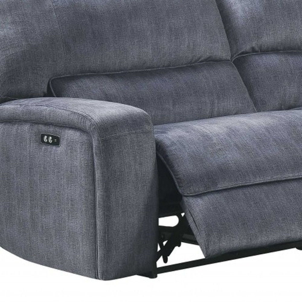 Velvet Power Reclining L Shaped Six Piece Corner Sectional With Console - Slate Blue