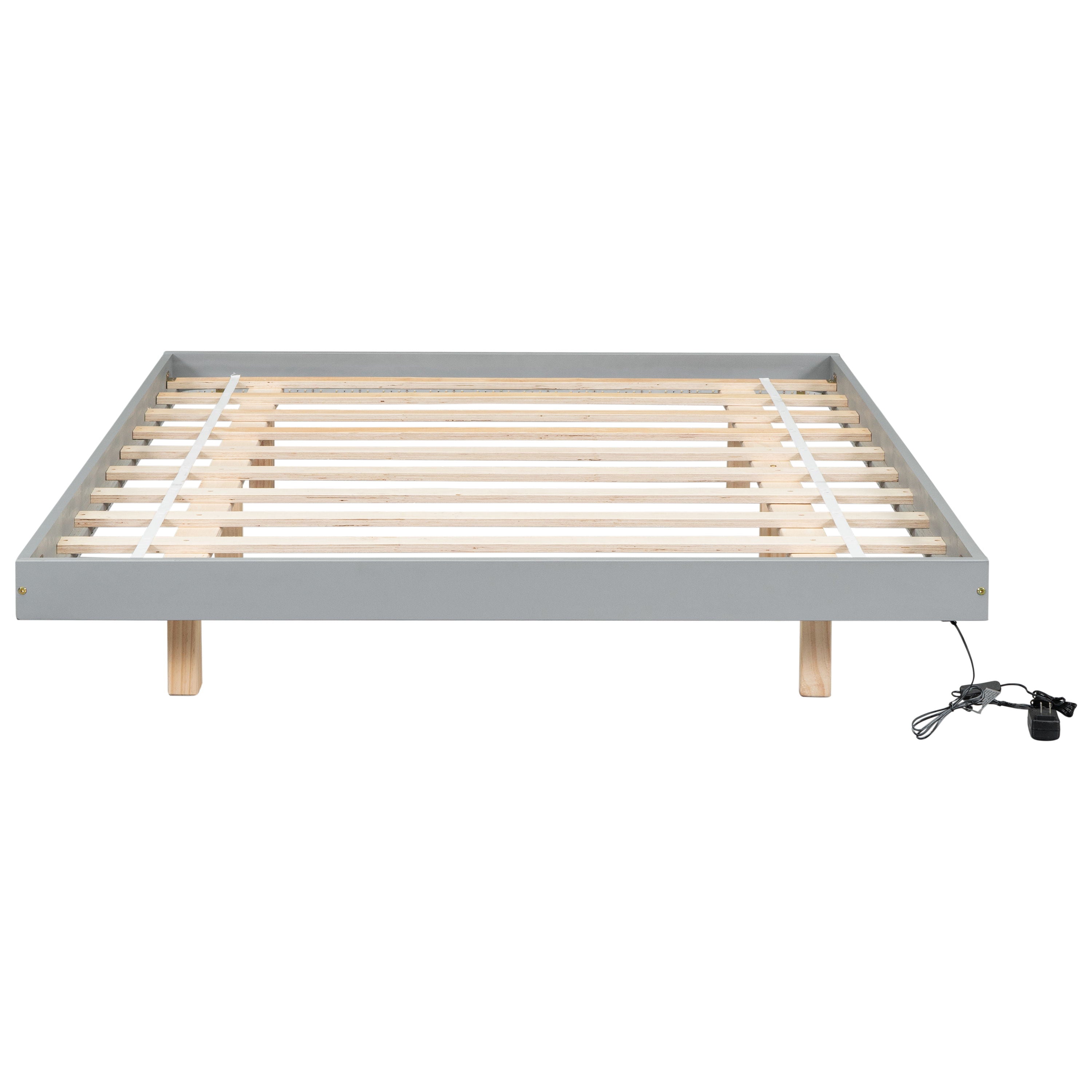 Floating Bed With LED Lights Underneath, Modern Low Profile Platform Bed With LED Lights