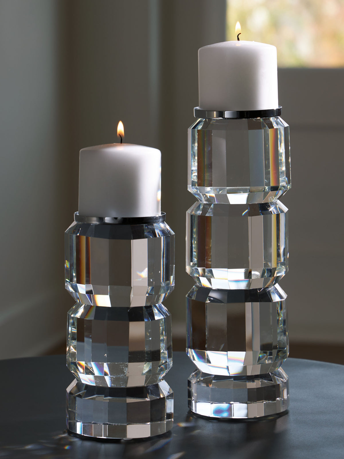 Brentley - Clear / Silver Finish - Candle Holder Set (Set of 2) by Signature Design by Ashley® | Bel Furniture