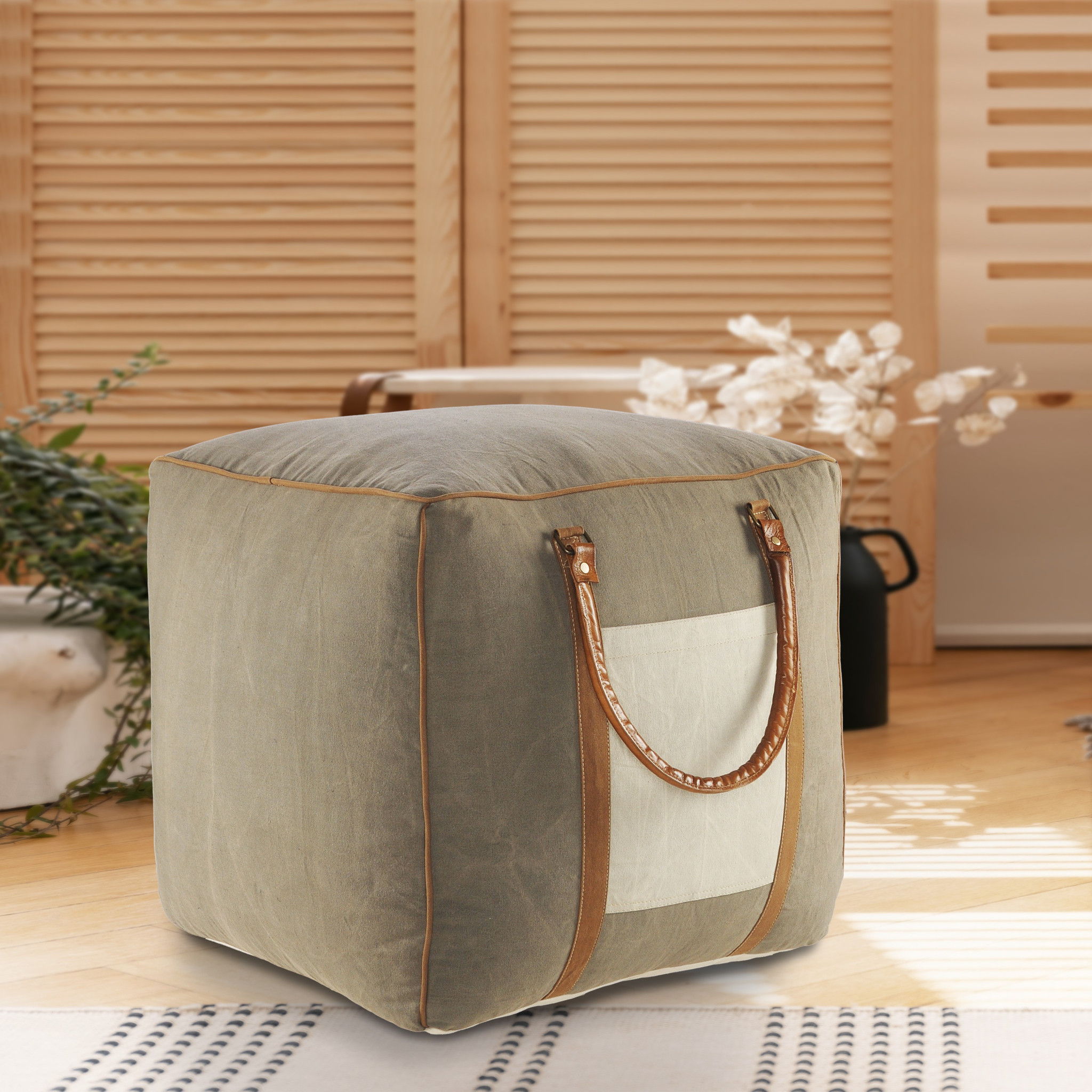 Cotton Blend Ottoman - Gray