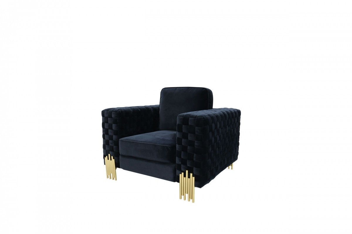 Velvet Solid Color Arm Chair - Black / Gold