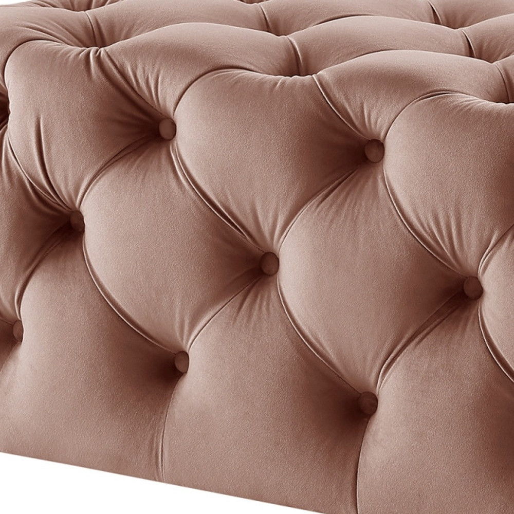 Velvet Rolling Tufted Cocktail Ottoman - Blush