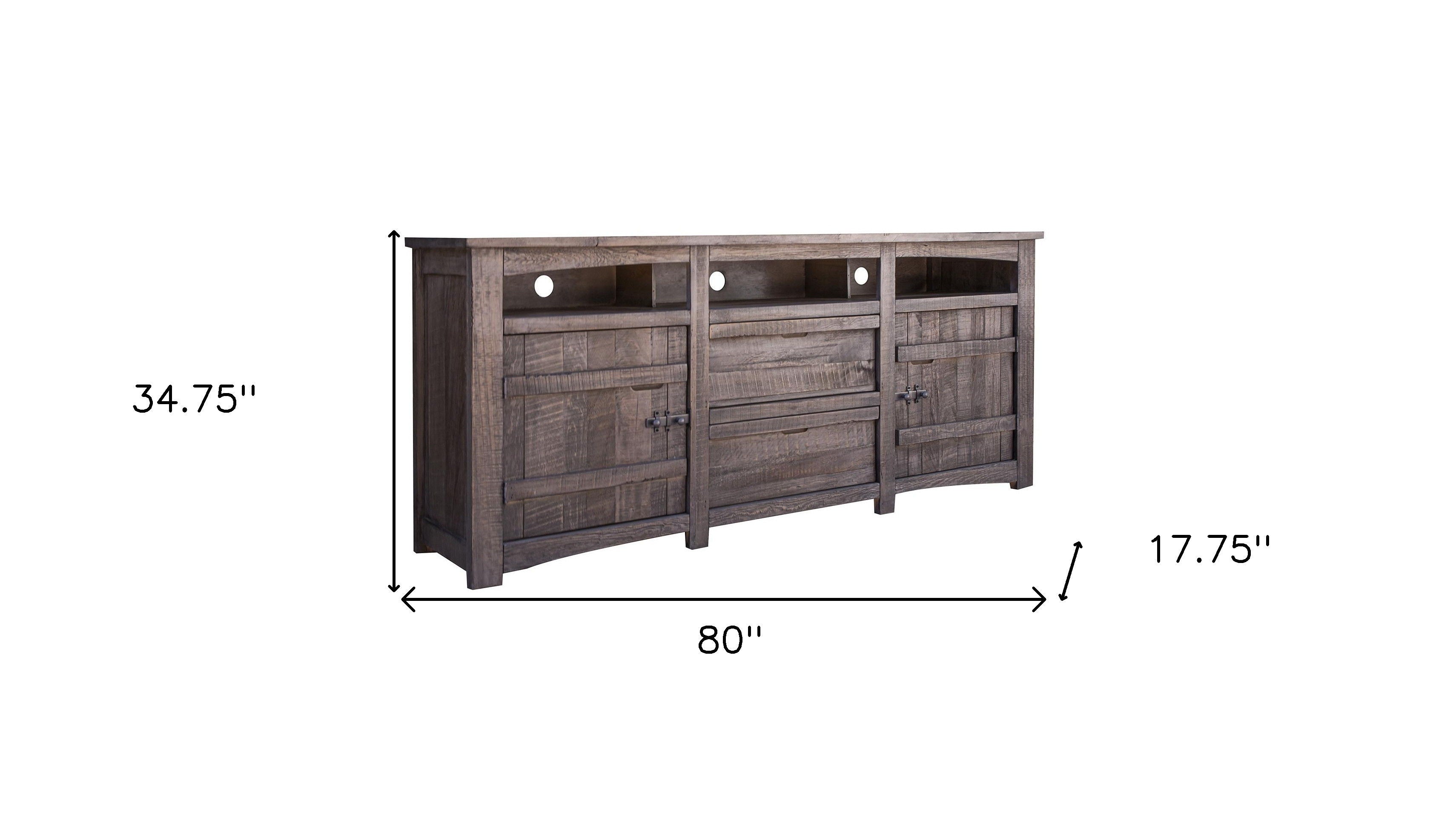 Solid Wood Cabinet, Enclosed Storage Distressed TV Stand - Gray