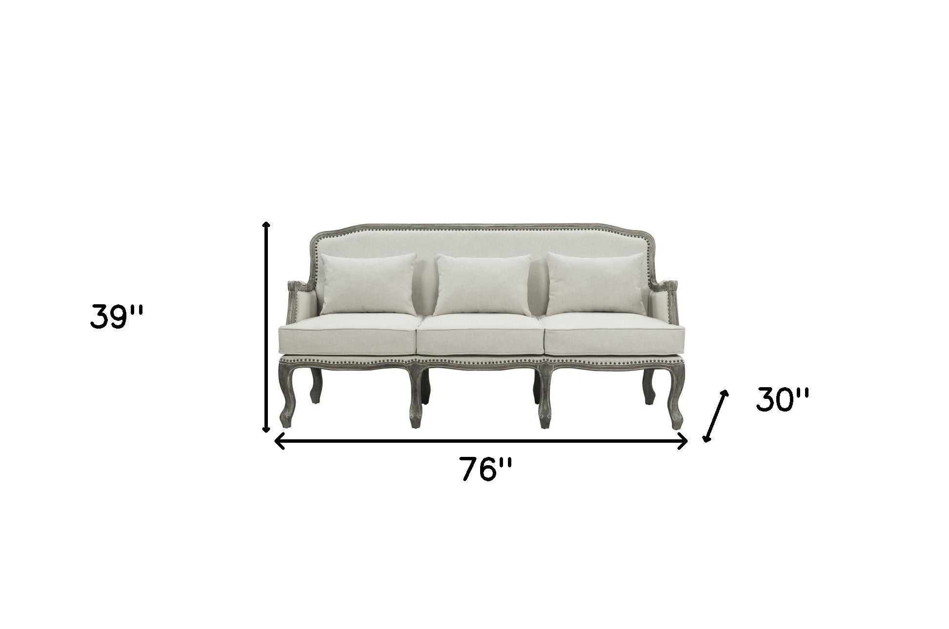 Linen Sofa With Brown Legs - Cream