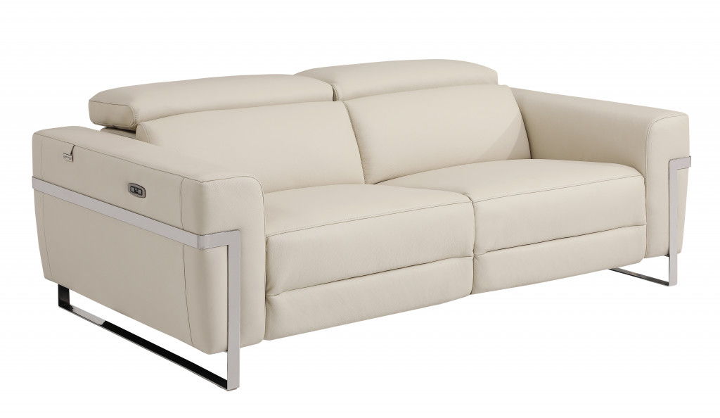 Italian Leather USB Sofa - Beige / Silver