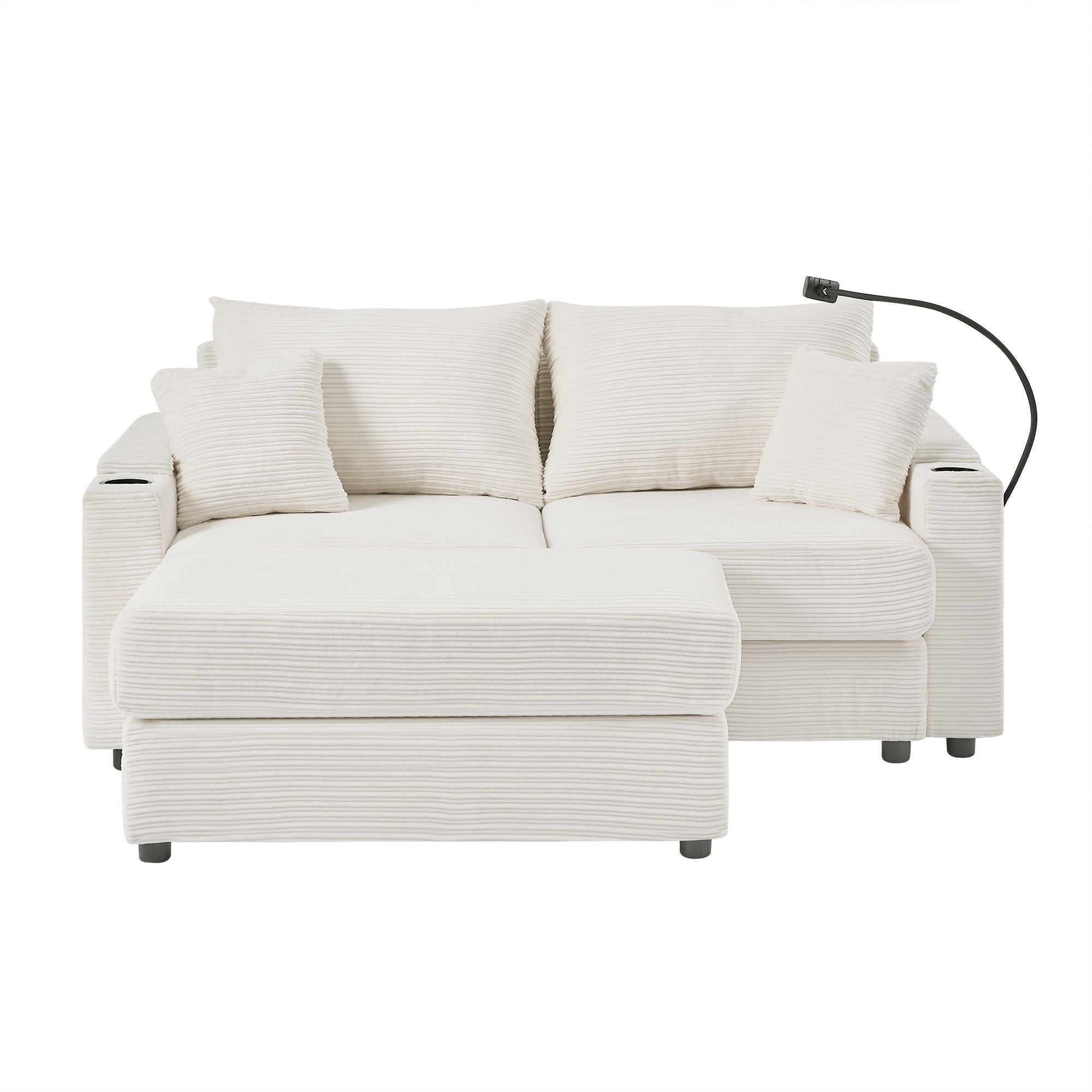 Modern Style Loveseat Sofa Sectional Sofa Couch With Storage Space, A Movable Ottoman, Two USB Ports, Two Cup Holders, A Phone Holder For Living Room