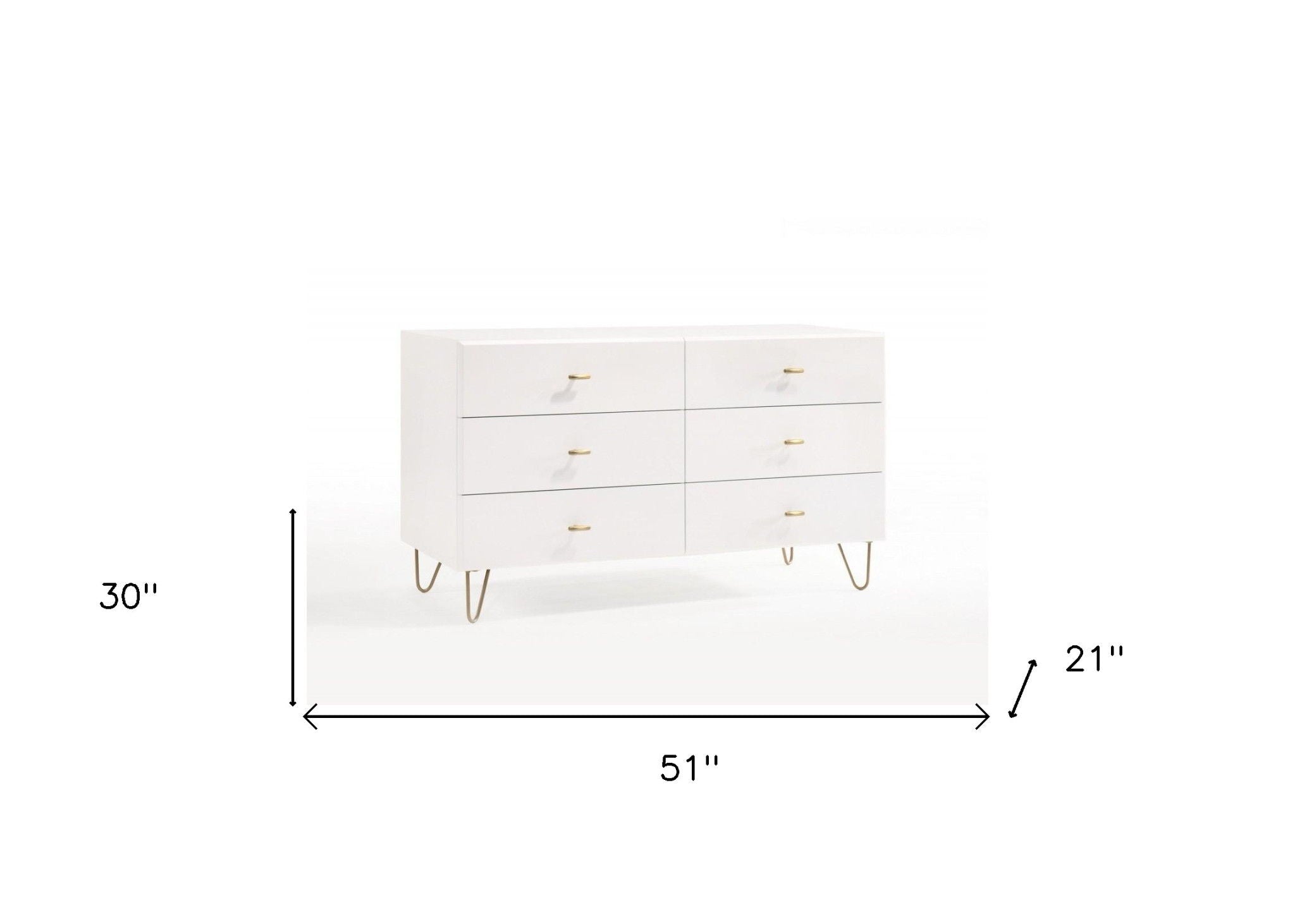 Six Drawer Wood Double Dresser - White