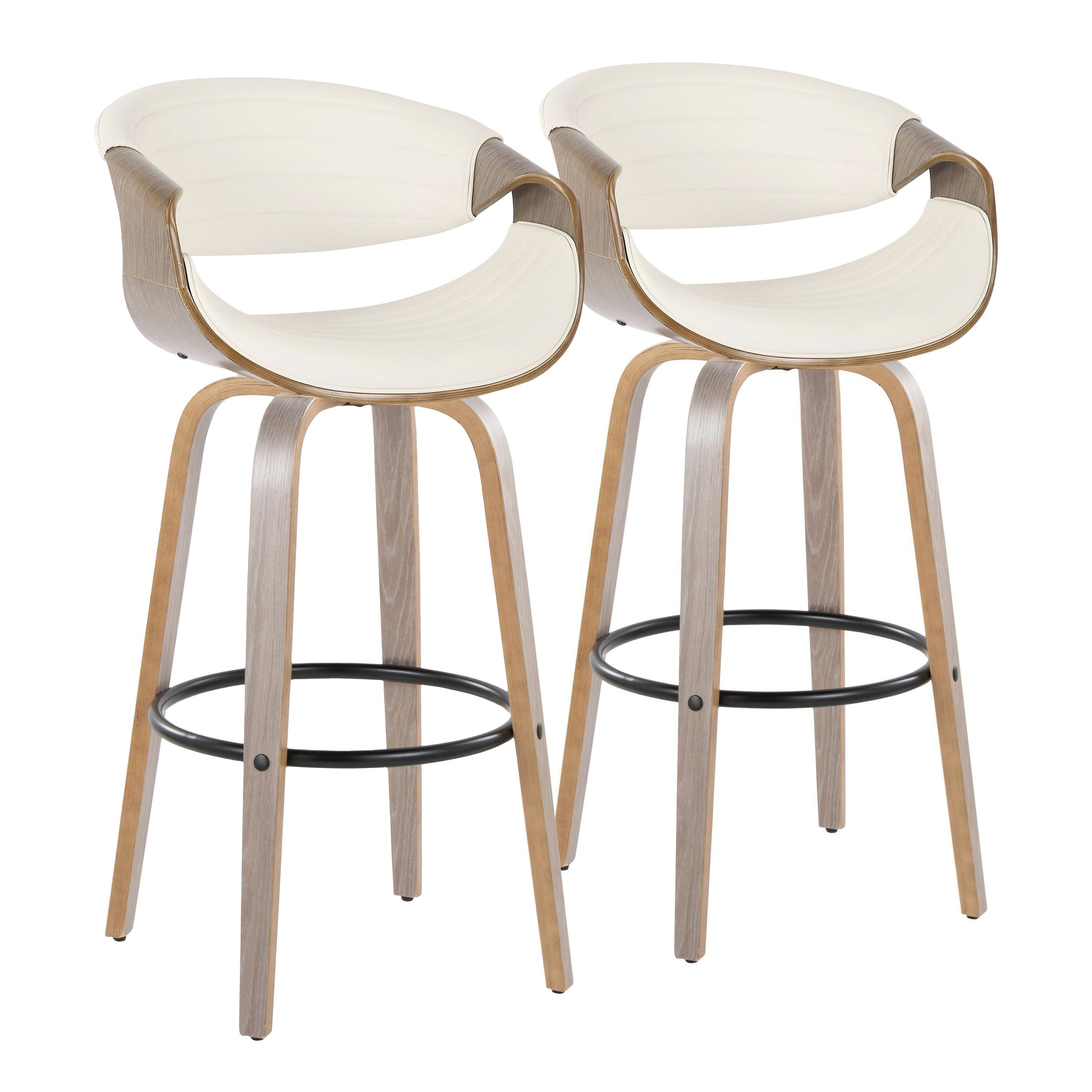 Symphony - Mid-Century Modern Fixed Height Barstool With Swivel With Round Footrest (Set of 2)