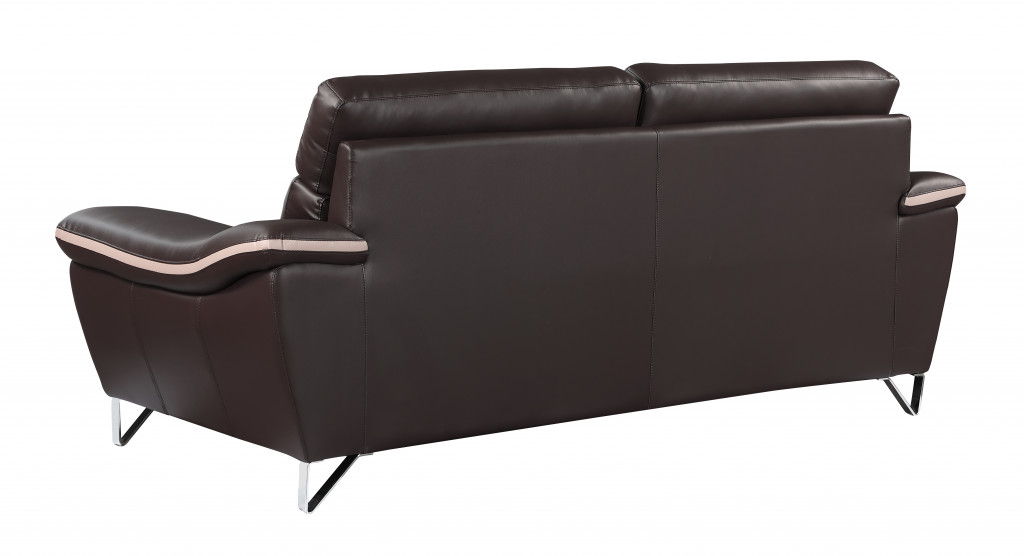 Sofa Leather With Silver Legs - Brown