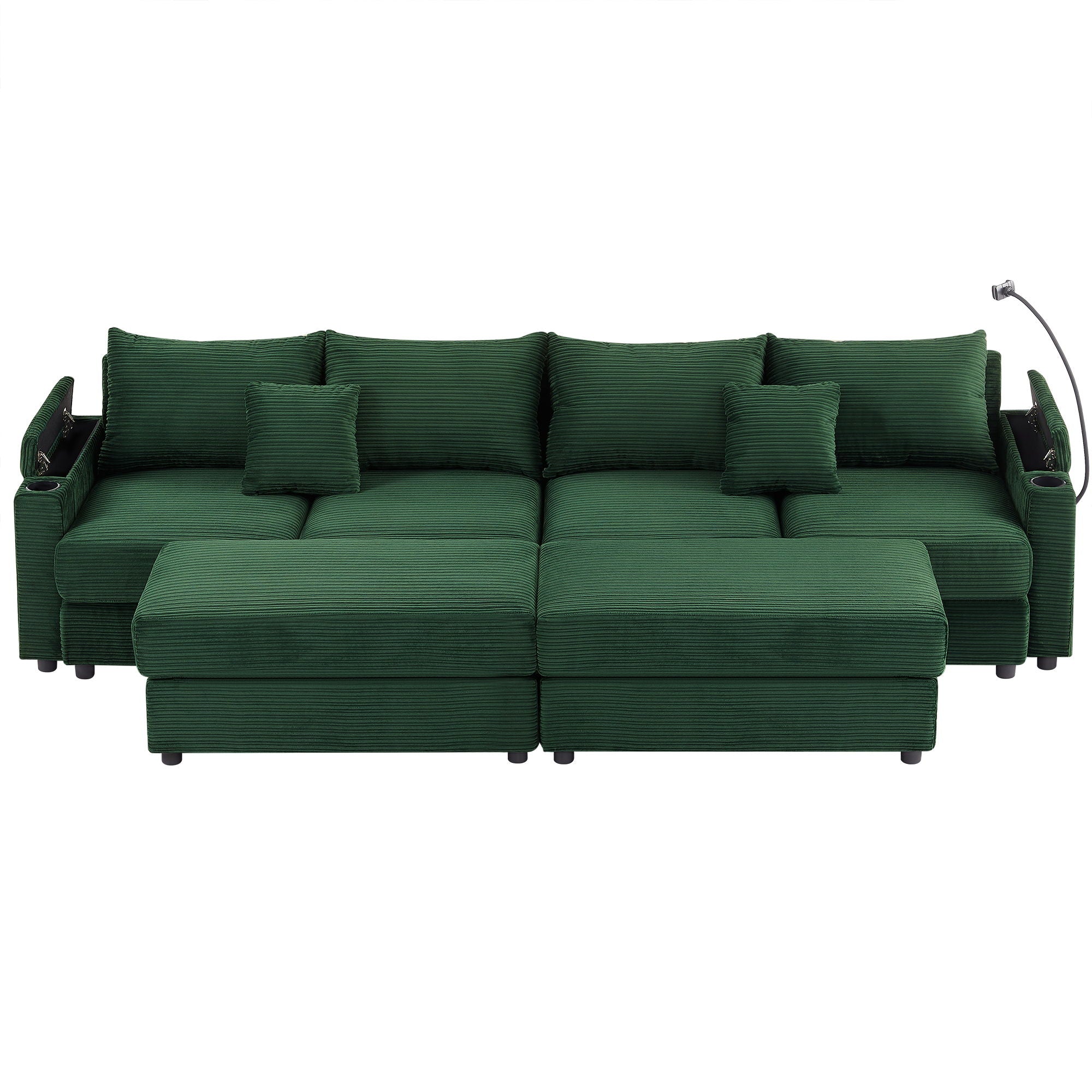 Modern Style Loveseat Sofa Sectional Sofa Couch With Storage Space, A Movable Ottoman, Two USB Ports, Two Cup Holders, A Phone Holder For Living Room