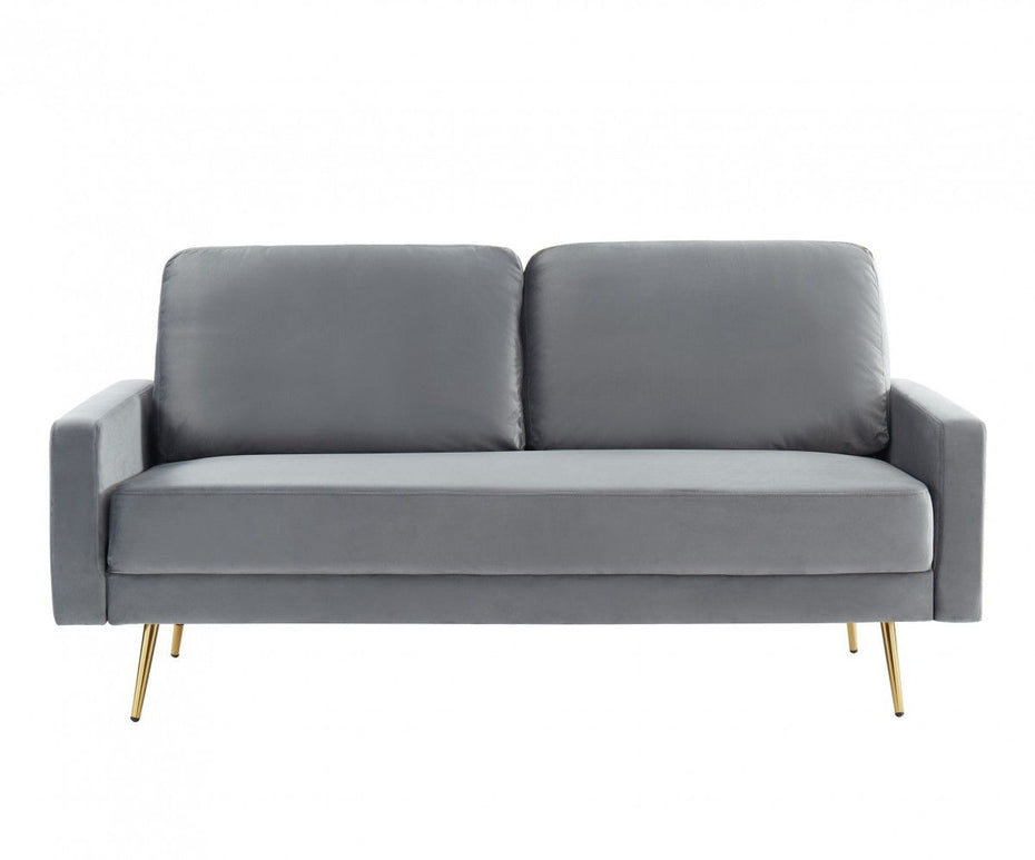 Velvet Sofa With Brass Legs - Gray