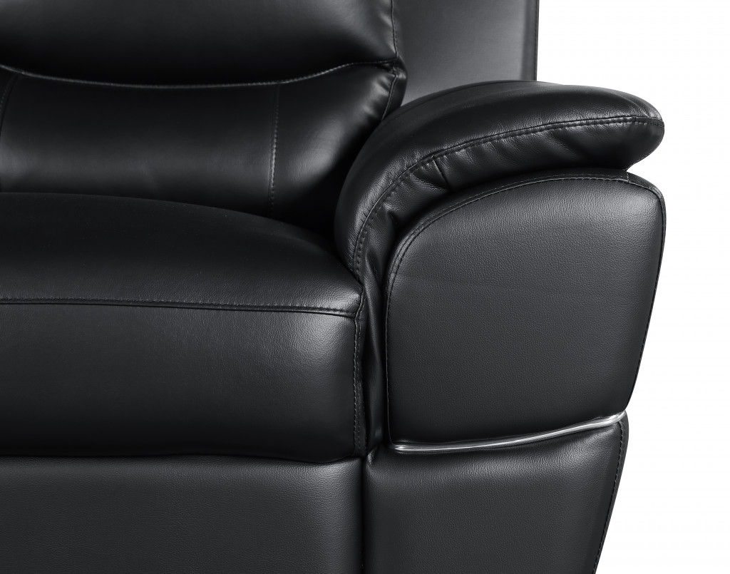 Sofa Leather With Silver Legs - Black