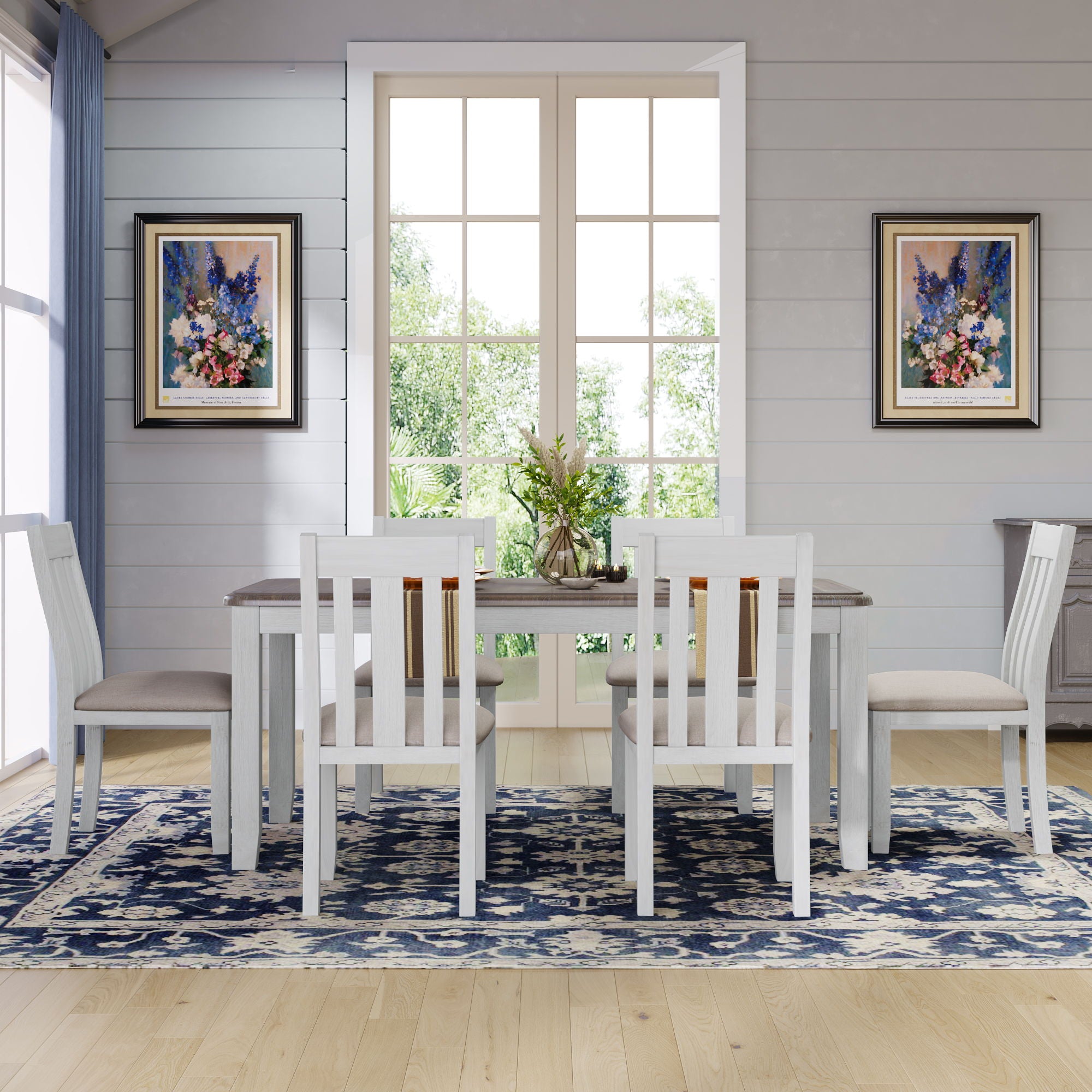 Dining Table Set Retro Style With Extendable Table And Upholstered Chairs