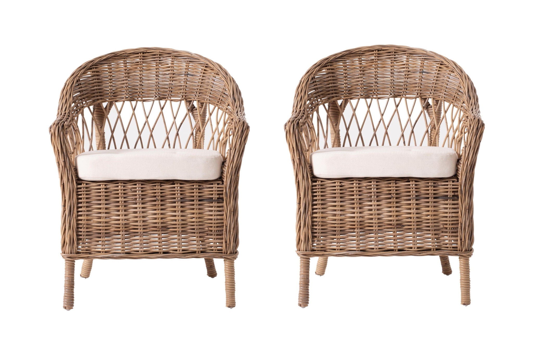 Semi Circle Back Wicker Chairs With Seat Cushions (Set of 2) - Gray Brown