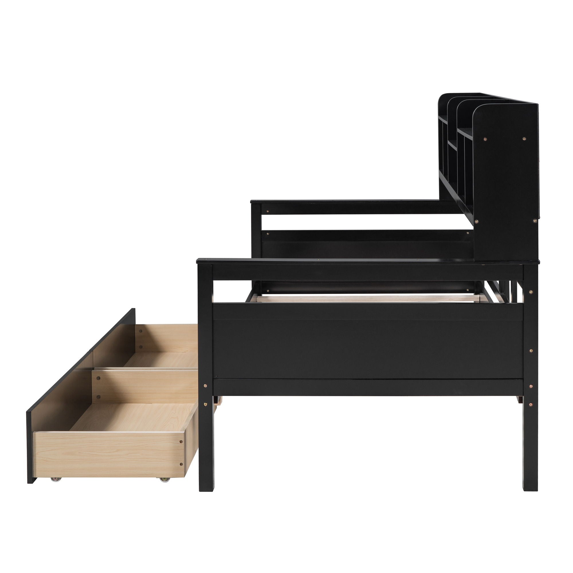 Daybed, Wood Slat Support, With Bedside Shelves And Two Drawers