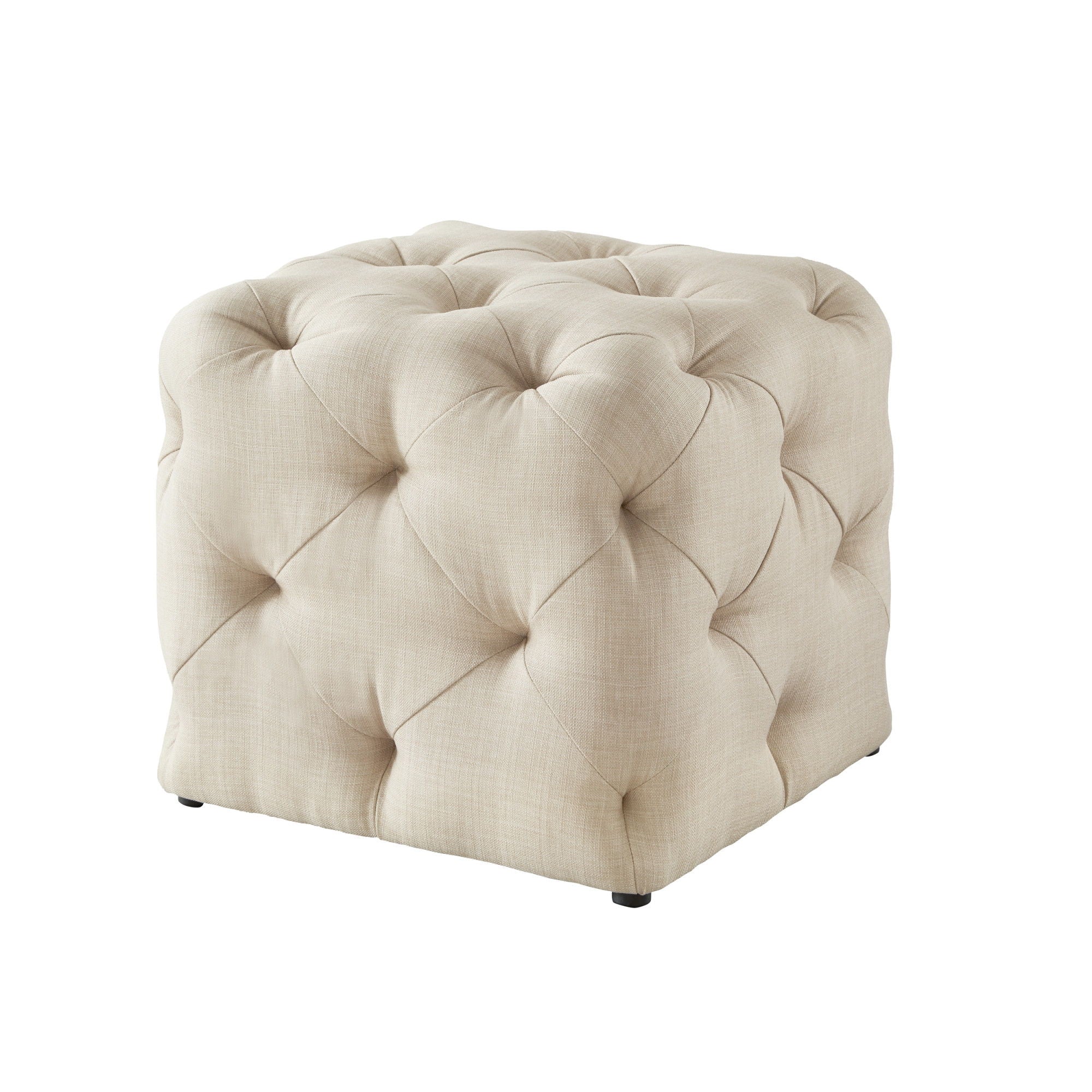 Linen Cube Ottoman - Beige