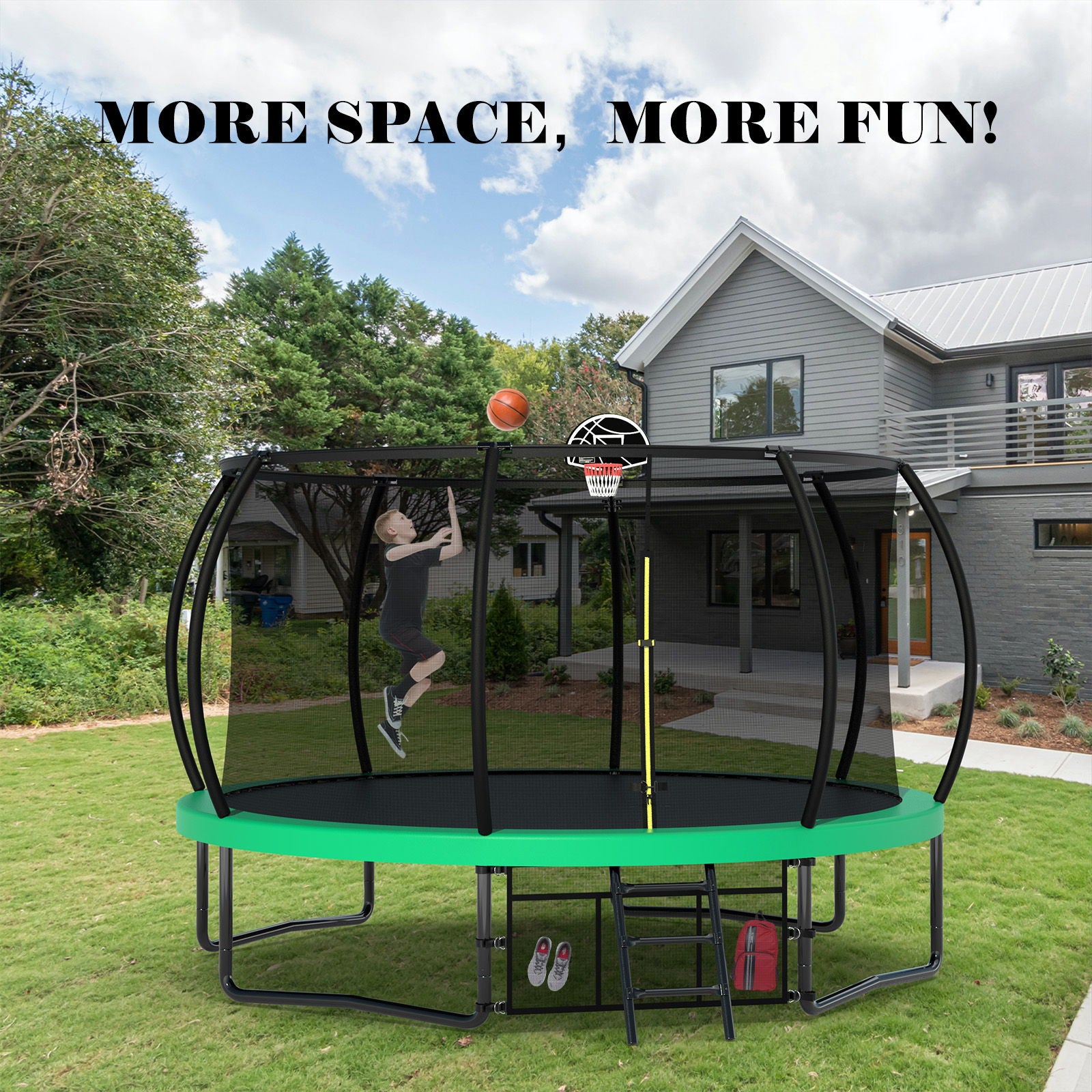 Trampoline With Enclosure, Recreational Trampolines With Ladder And Antirust Coating, Astm Approval Outdoor Trampoline For Kids