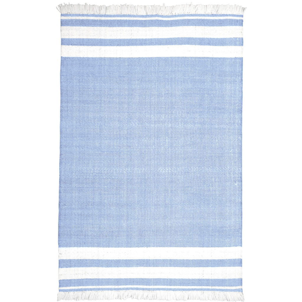 5' X 7' Striped Handmade Stain Resistant Non Skid Indoor / Outdoor Area Rug - Blue