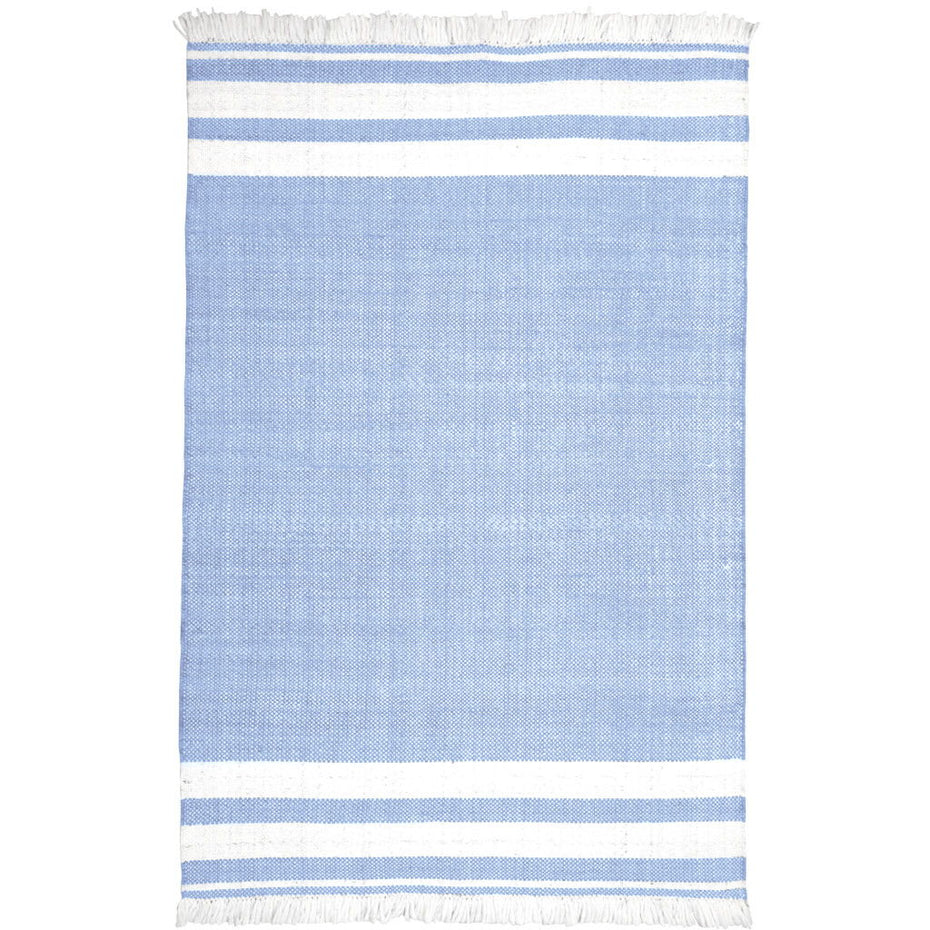 5' X 7' Striped Handmade Stain Resistant Non Skid Indoor / Outdoor Area Rug - Blue